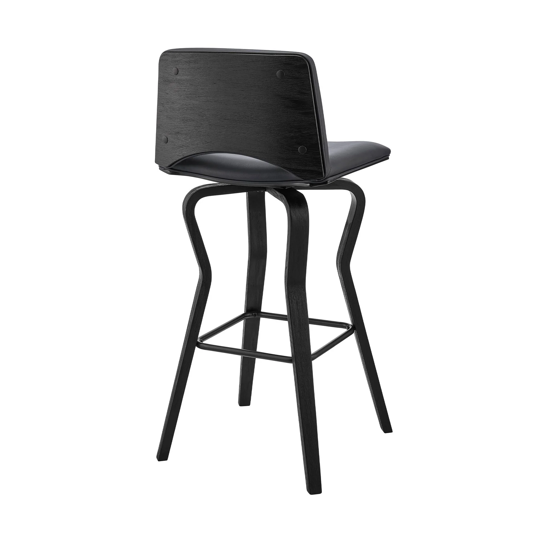 Gerty 30" Swivel Gray Faux Leather and Black Wood Bar Stool - Image 4