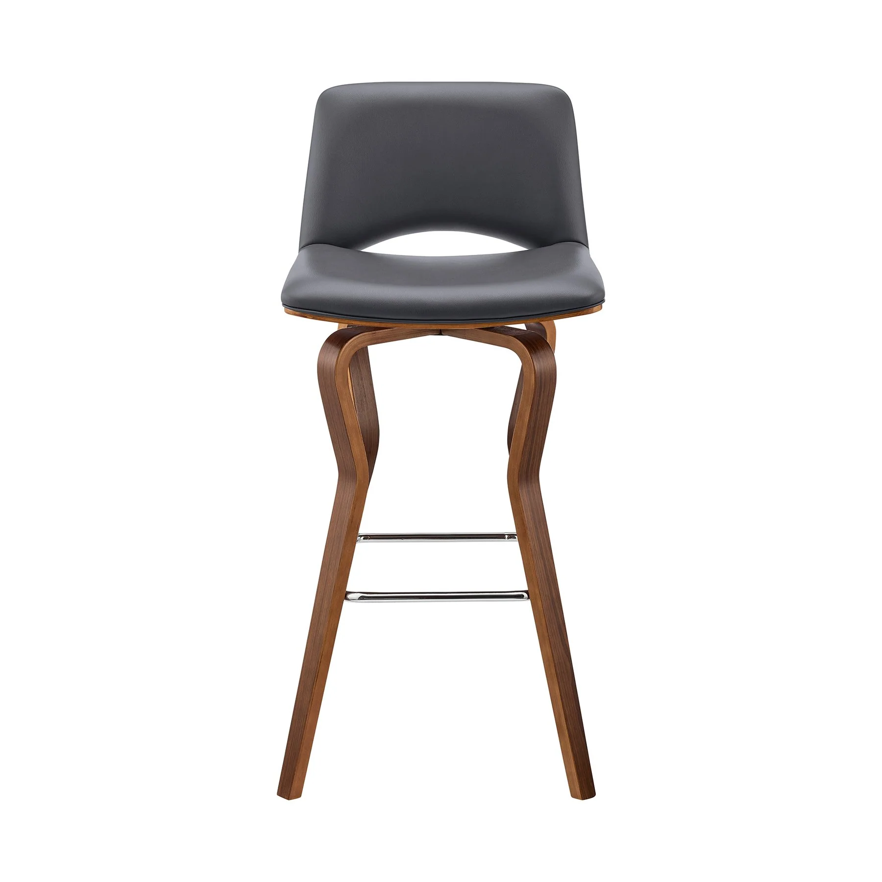 Gerty 30" Swivel Gray Faux Leather and Walnut Wood Bar Stool - Image 2