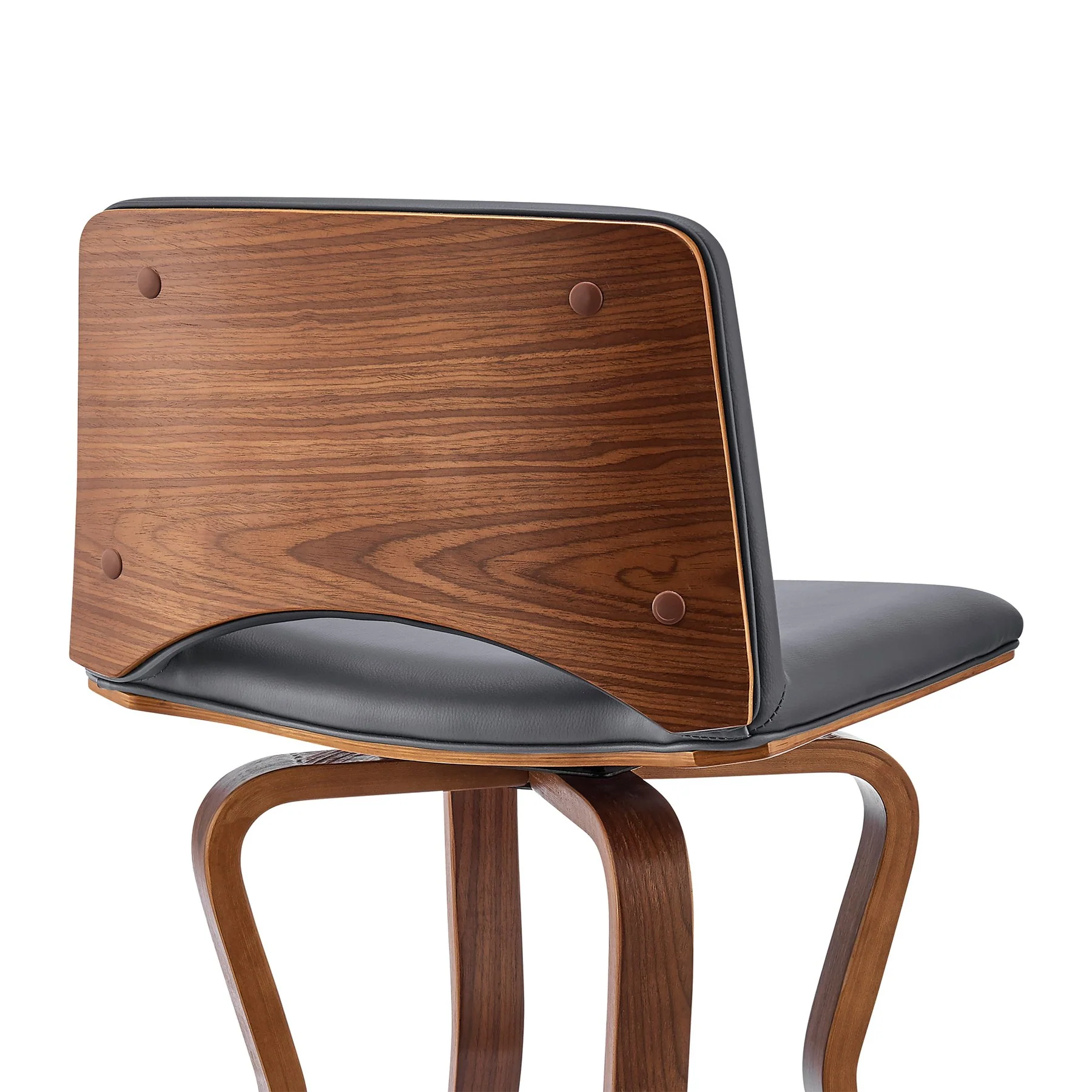 Gerty 30" Swivel Gray Faux Leather and Walnut Wood Bar Stool - Image 7