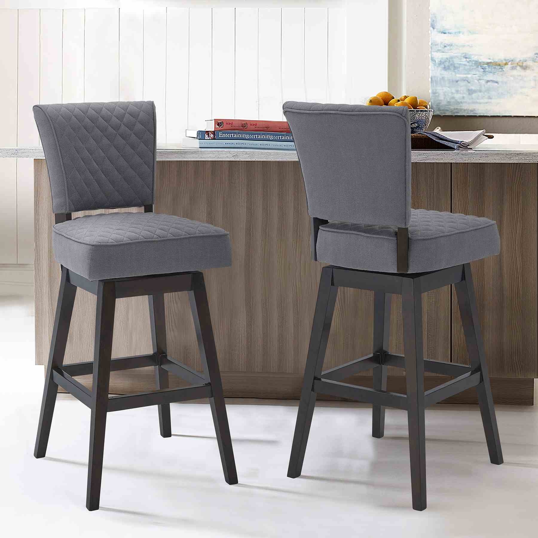 Gia 26" Counter Height Swivel Gray Fabric and Espresso Wood Bar Stool - Image 8