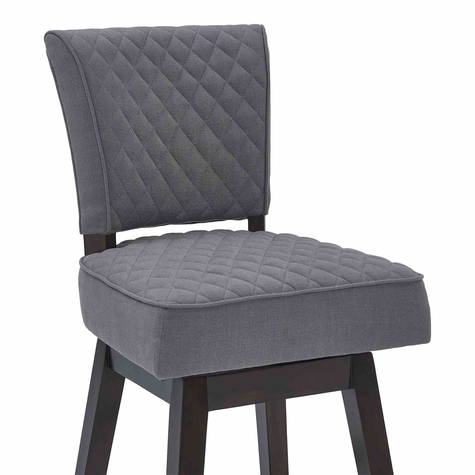 Gia 30" Bar Height Swivel Gray Fabric and Espresso Wood Bar Stool - Image 4