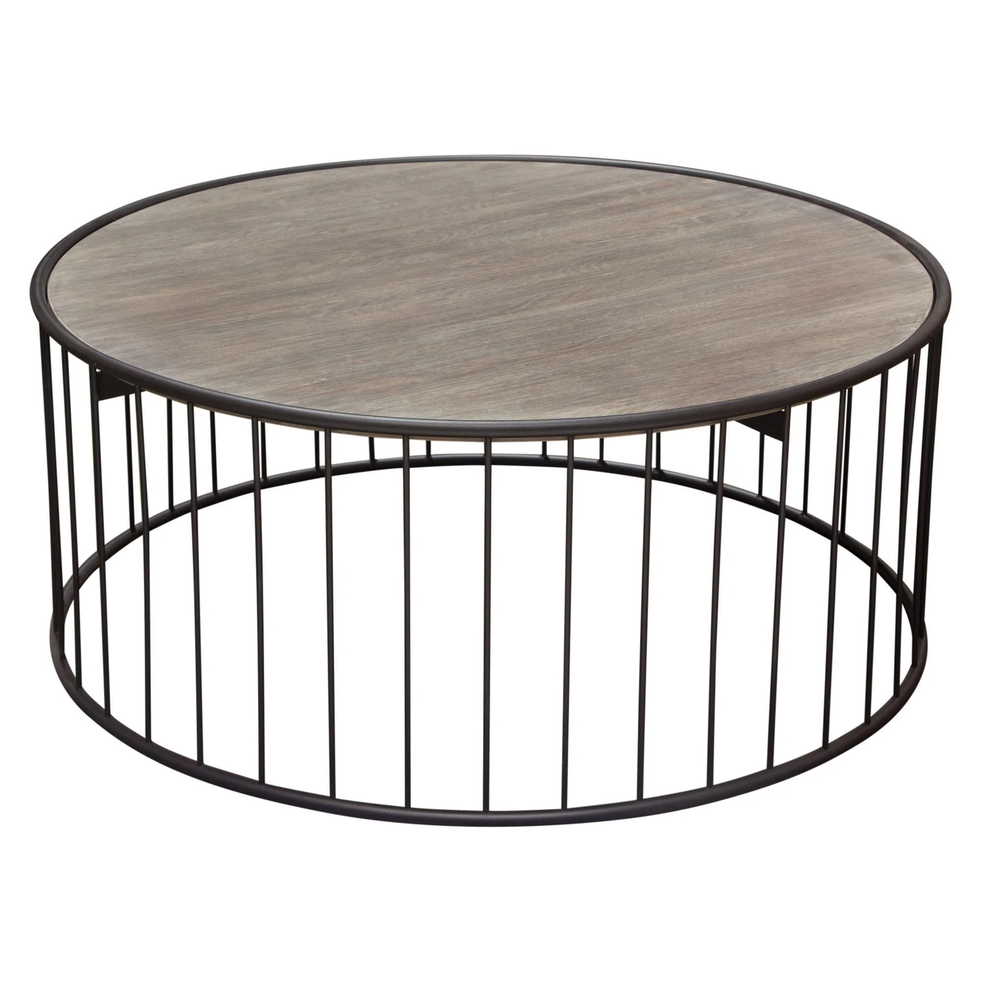 Gibson 38" Round Cocktail Table with Grey Oak Finished Top and Metal Base by Diamond Sofa - Image 2