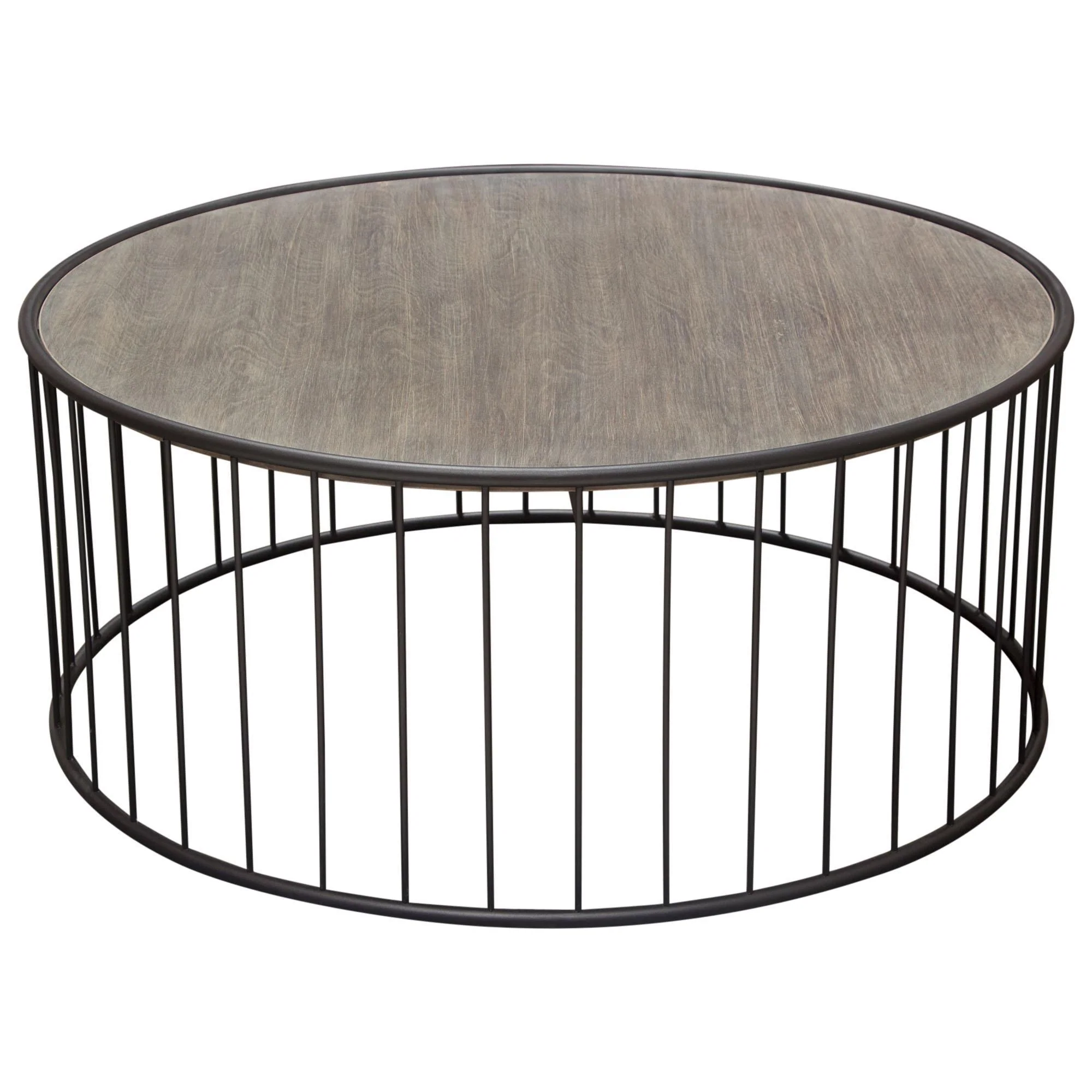 Gibson 38" Round Cocktail Table with Grey Oak Finished Top and Metal Base by Diamond Sofa - Image 3