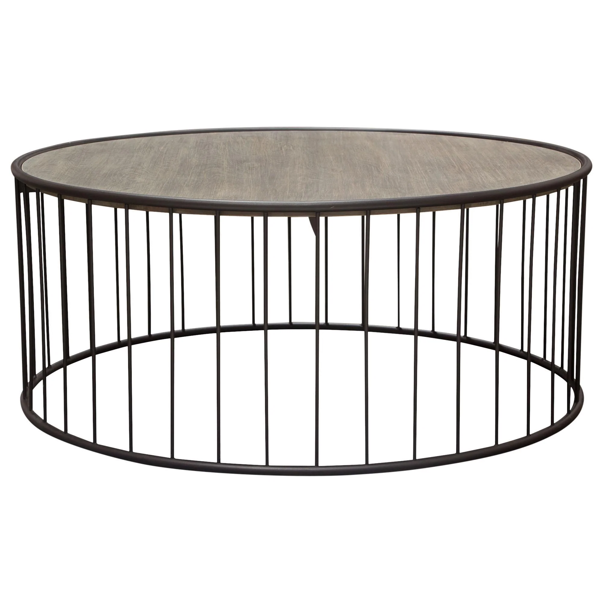 Gibson 38" Round Cocktail Table with Grey Oak Finished Top and Metal Base by Diamond Sofa - Image 6