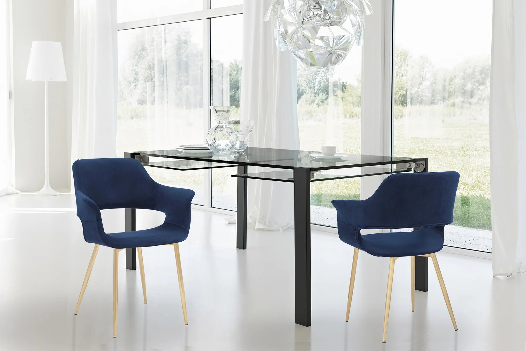 Gigi Blue Velvet Dining Room Chair with Gold Metal Legs - Set of 2 - Image 10