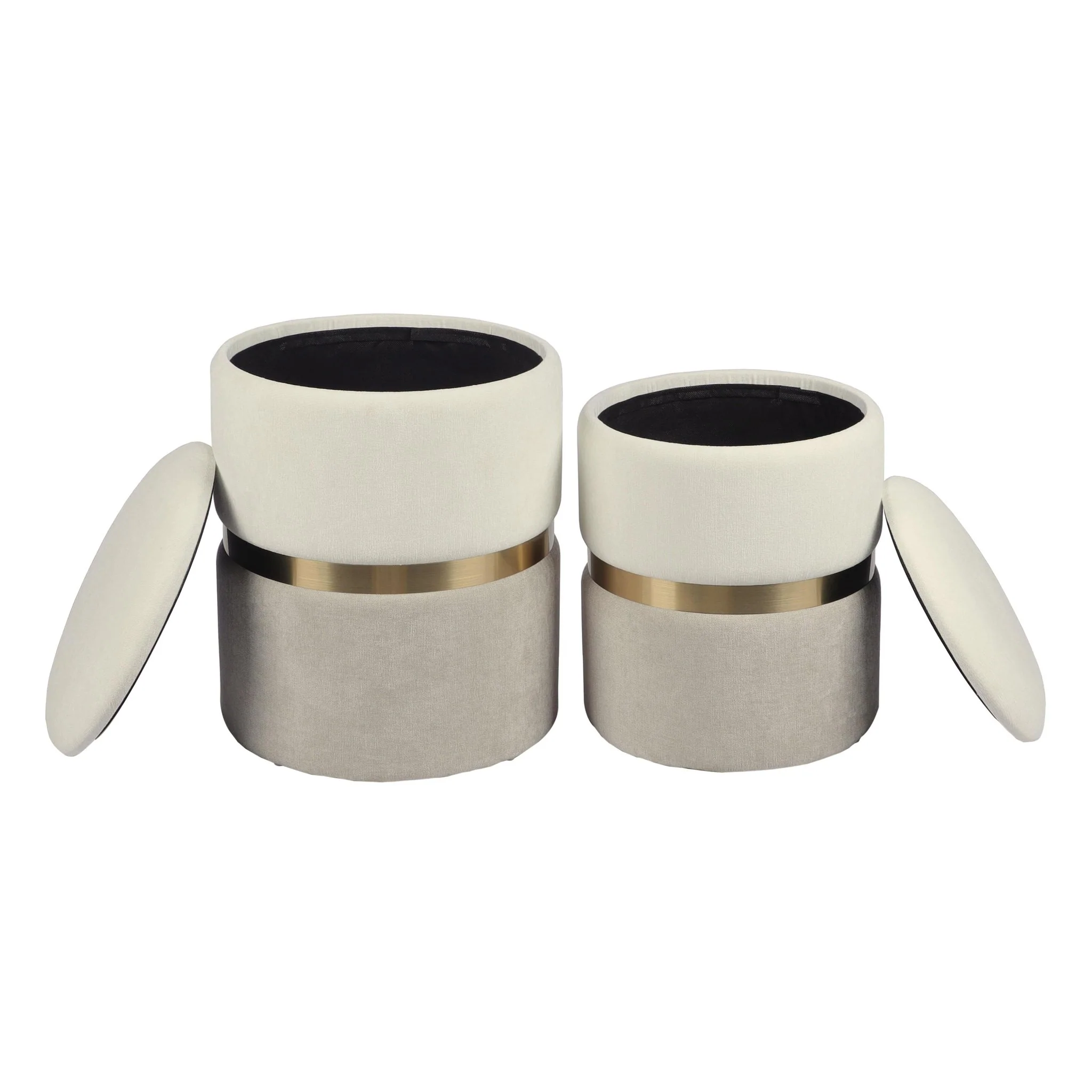 Gigi Cream and Tan Chenille Storage Ottoman - Set of 2 - Image 2