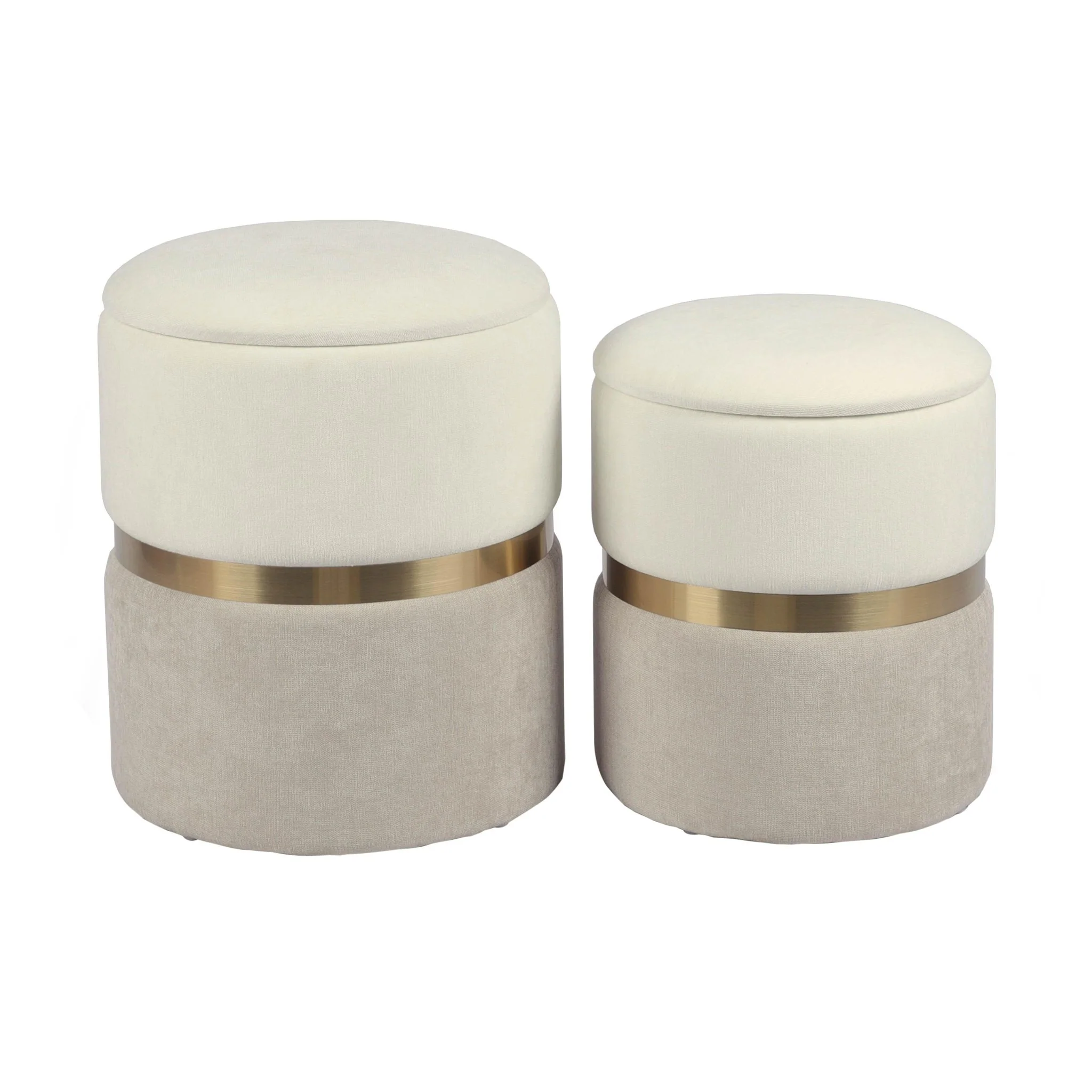 Gigi Cream and Tan Chenille Storage Ottoman - Set of 2 - Image 3