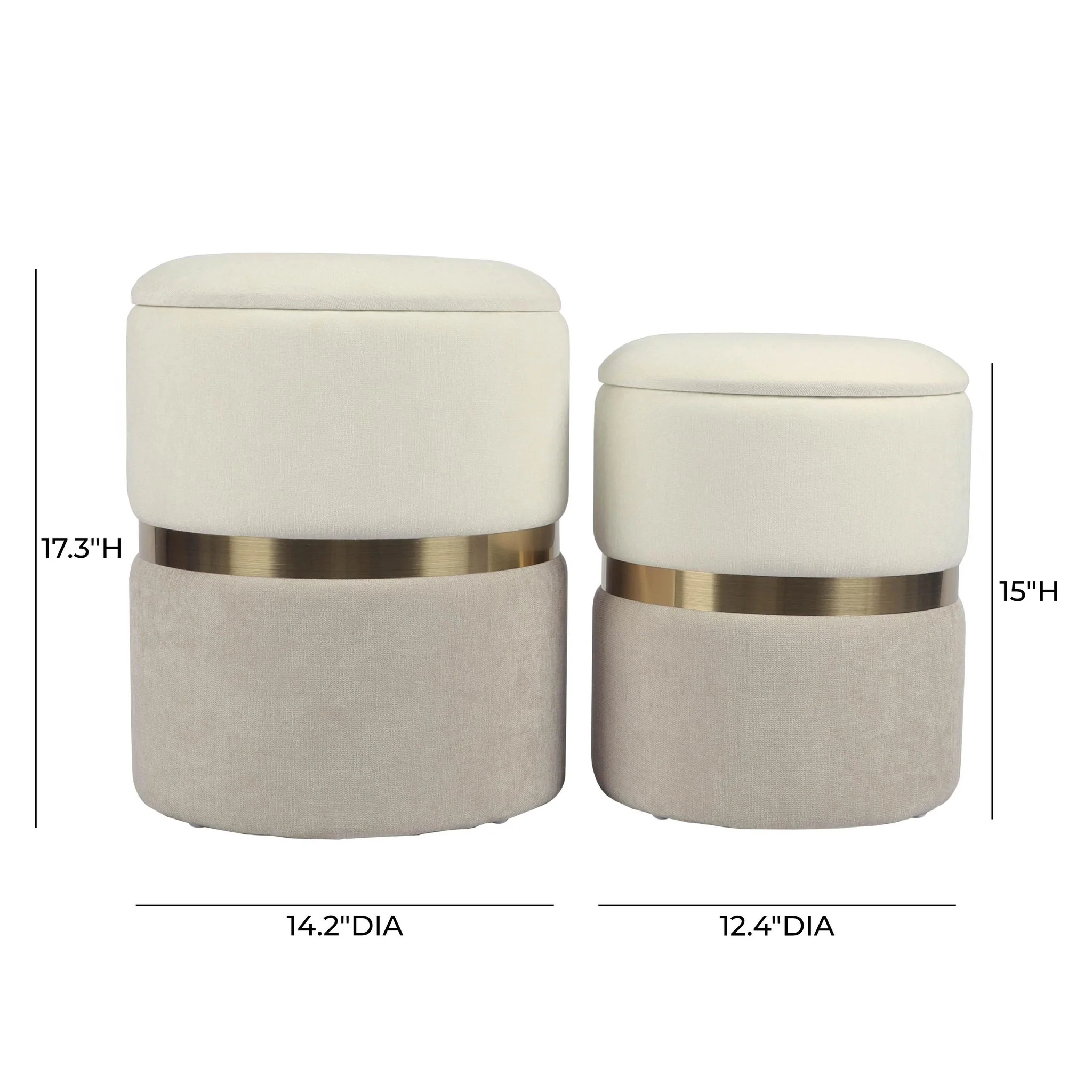 Gigi Cream and Tan Chenille Storage Ottoman - Set of 2 - Image 4