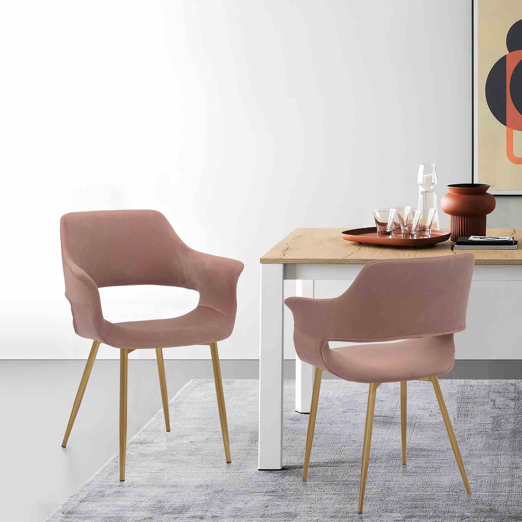 Gigi Pink Velvet Dining Room Chair with Gold Metal Legs - Set of 2 - Image 11