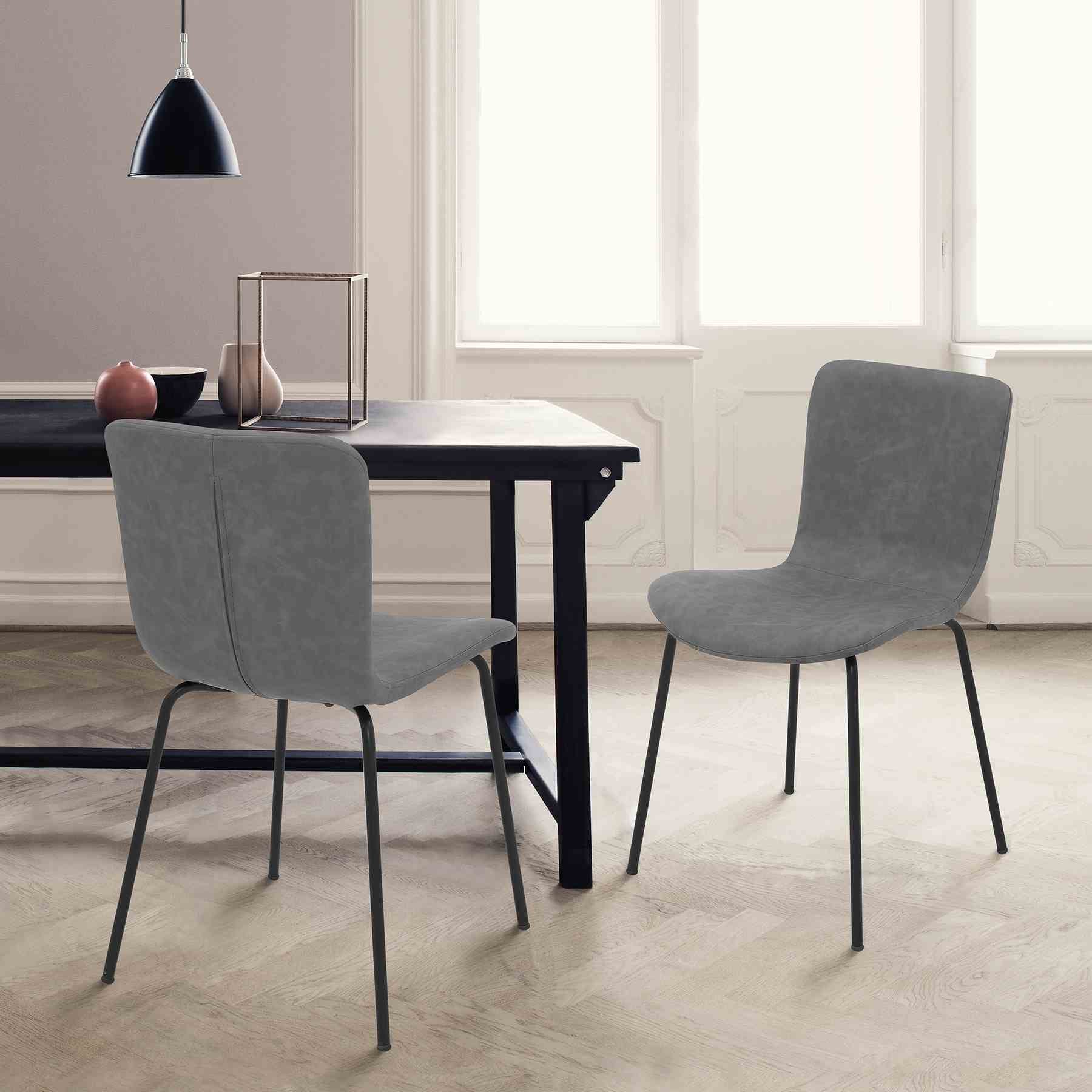 Gillian Modern Dark Gray Faux Leather and Metal Dining Room Chairs - Set of 2 - Image 9