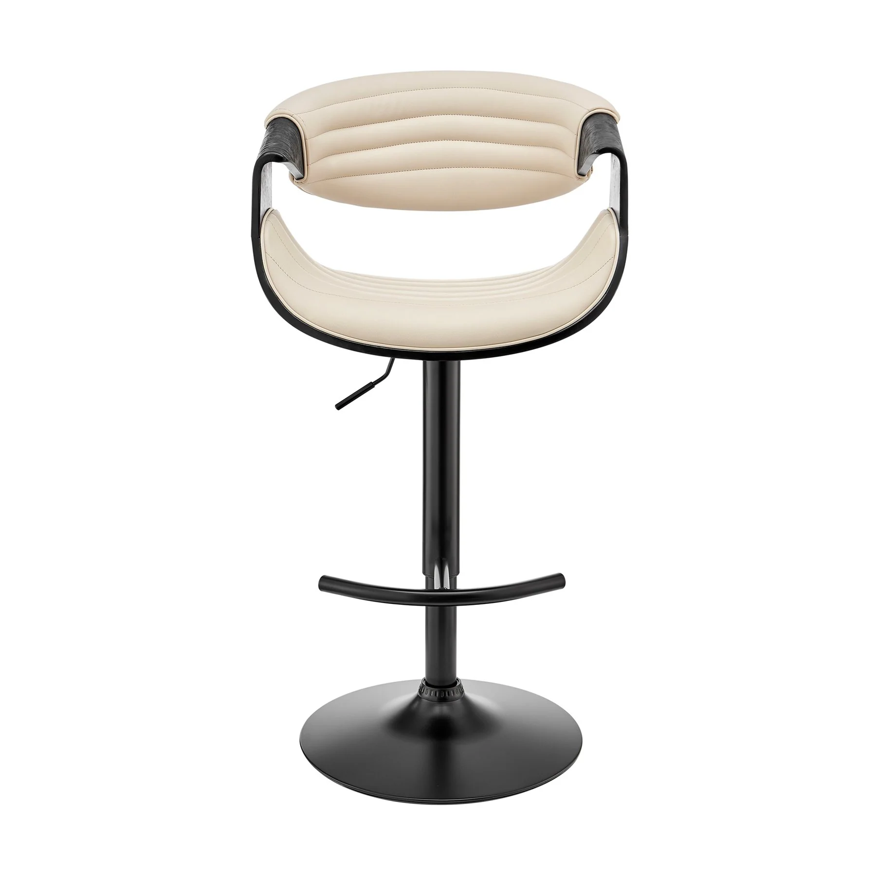 Gionni Adjustable Swivel Cream Faux Leather and Black Wood Bar Stool with Black Base - Image 2
