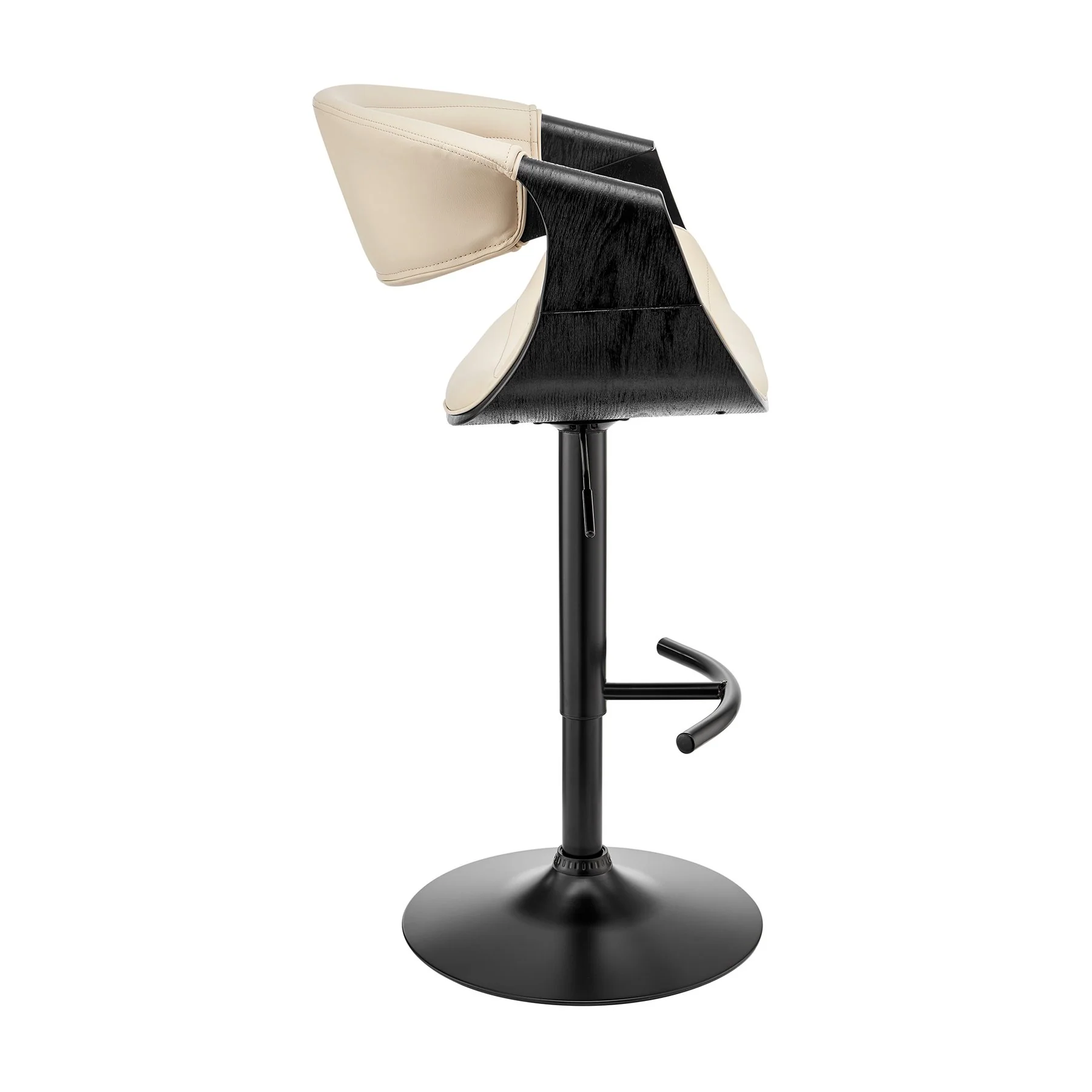 Gionni Adjustable Swivel Cream Faux Leather and Black Wood Bar Stool with Black Base - Image 3