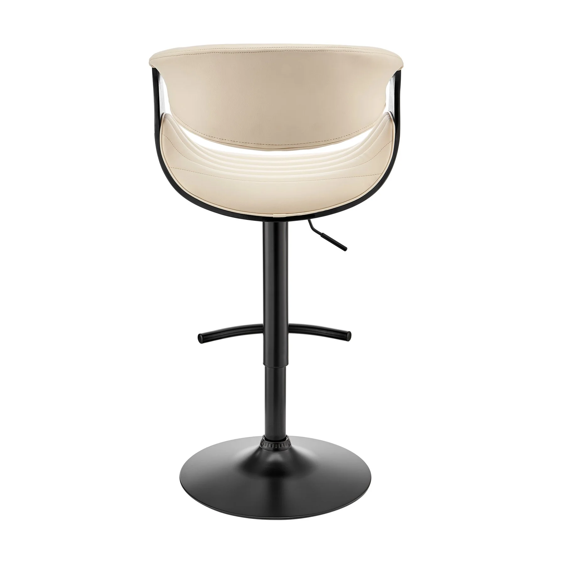 Gionni Adjustable Swivel Cream Faux Leather and Black Wood Bar Stool with Black Base - Image 5