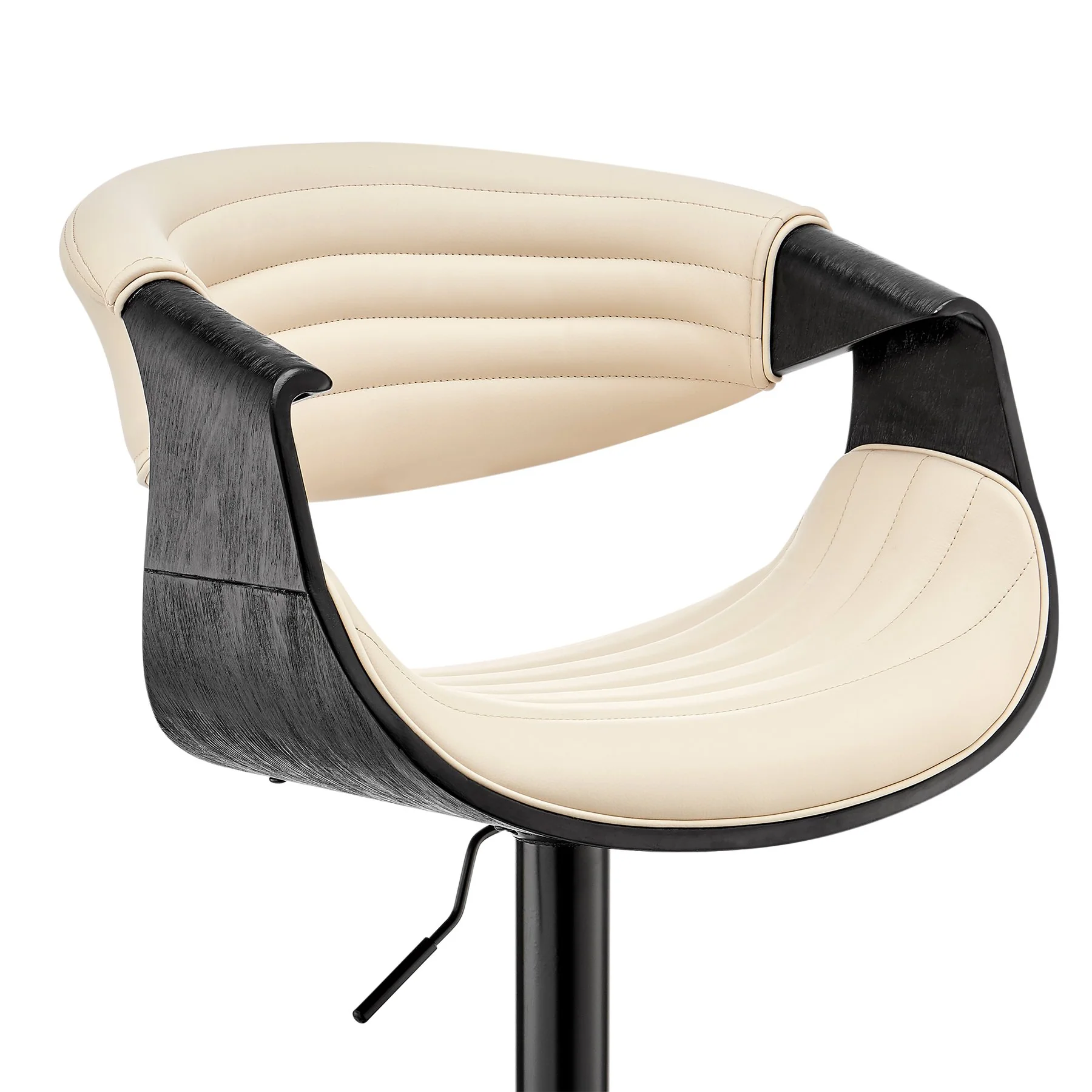 Gionni Adjustable Swivel Cream Faux Leather and Black Wood Bar Stool with Black Base - Image 6
