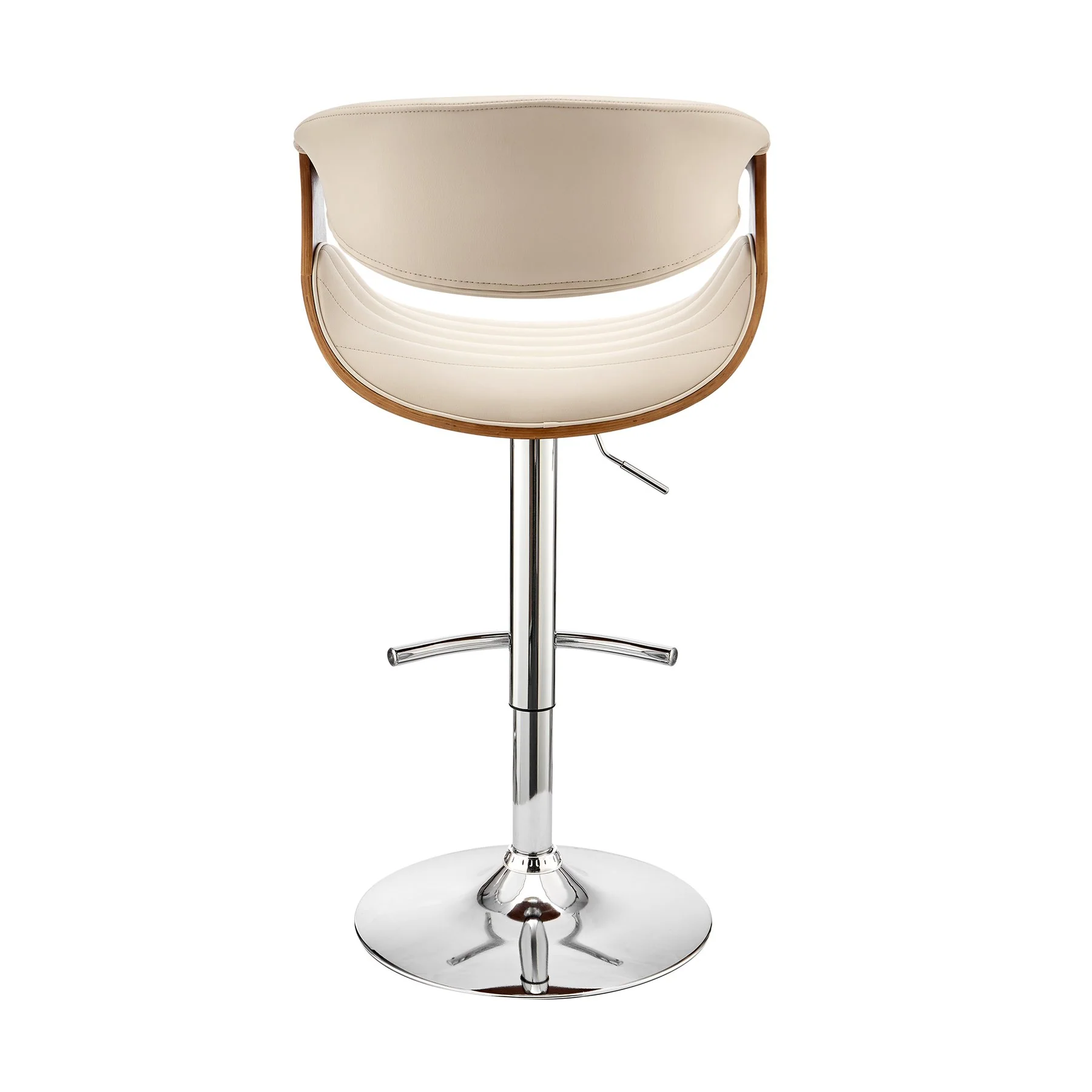 Gionni Adjustable Swivel Cream Faux Leather and Walnut Wood Bar Stool with Chrome Base - Image 5