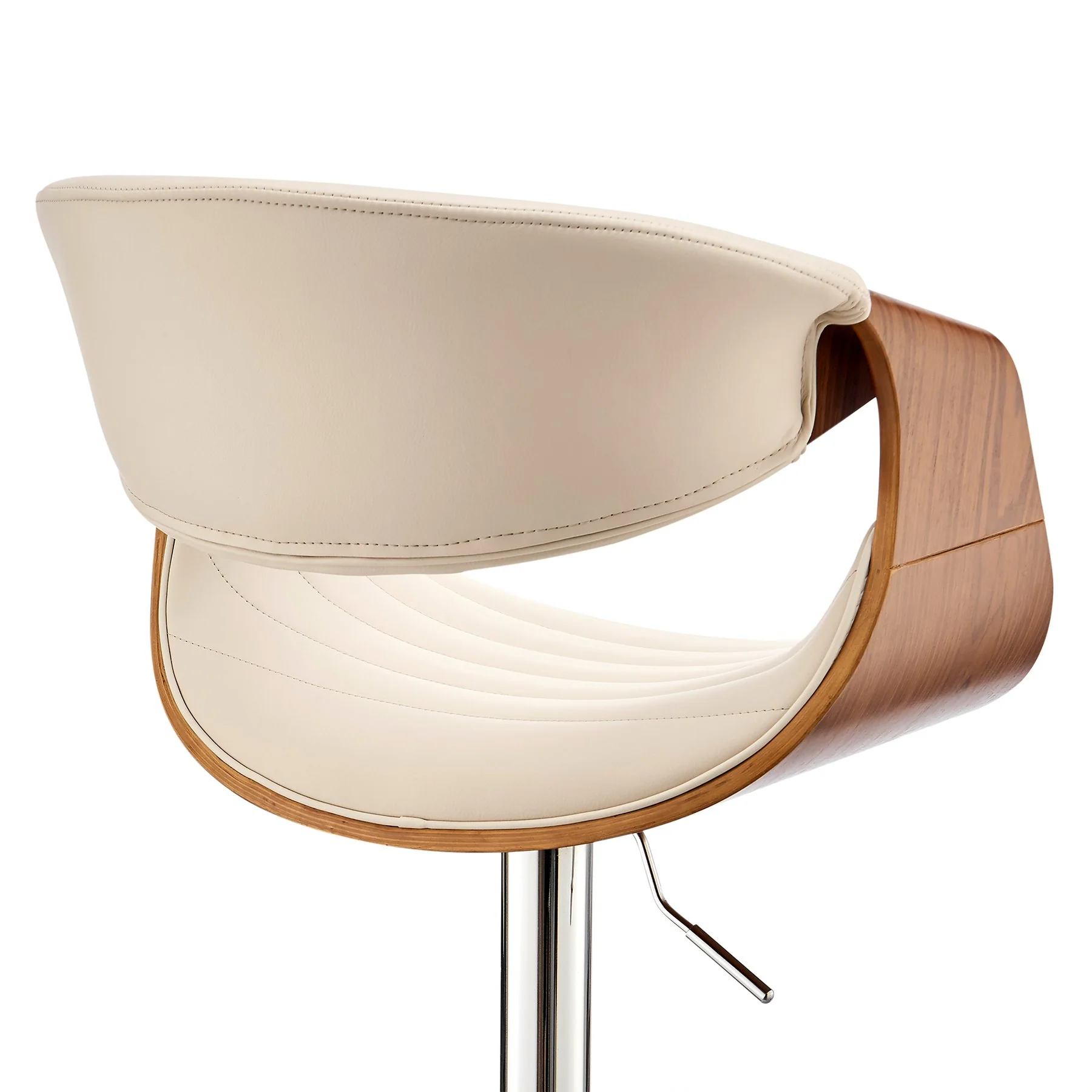 Gionni Adjustable Swivel Cream Faux Leather and Walnut Wood Bar Stool with Chrome Base - Image 7