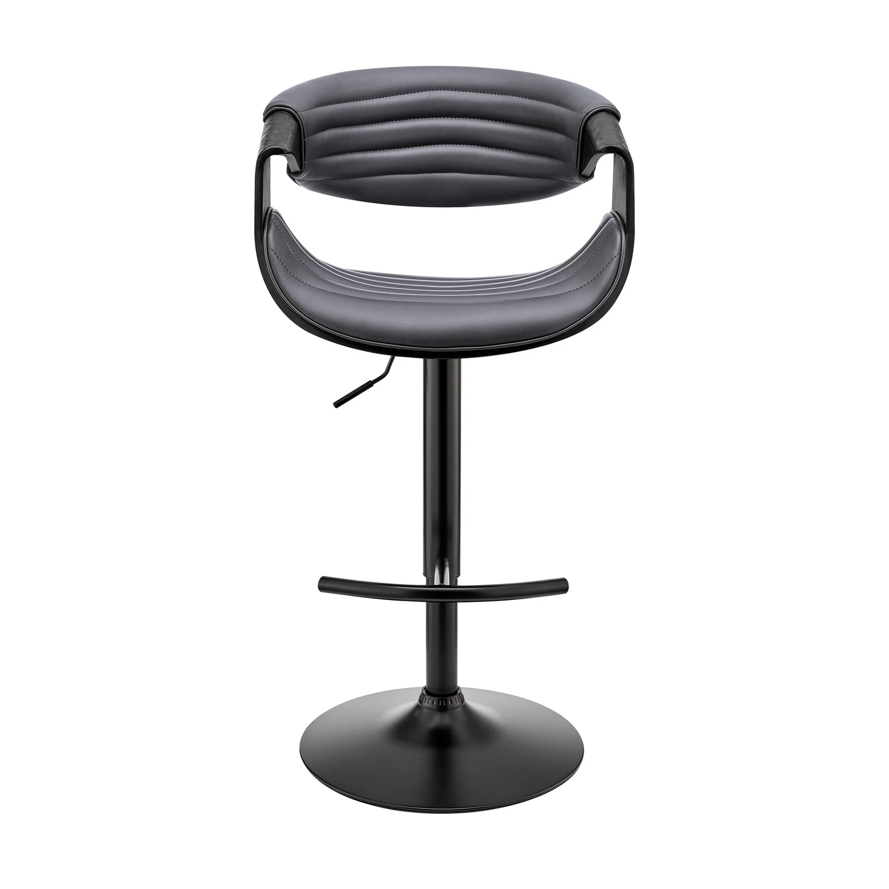 Gionni Adjustable Swivel Gray Faux Leather and Black Wood Bar Stool with Black Base - Image 2