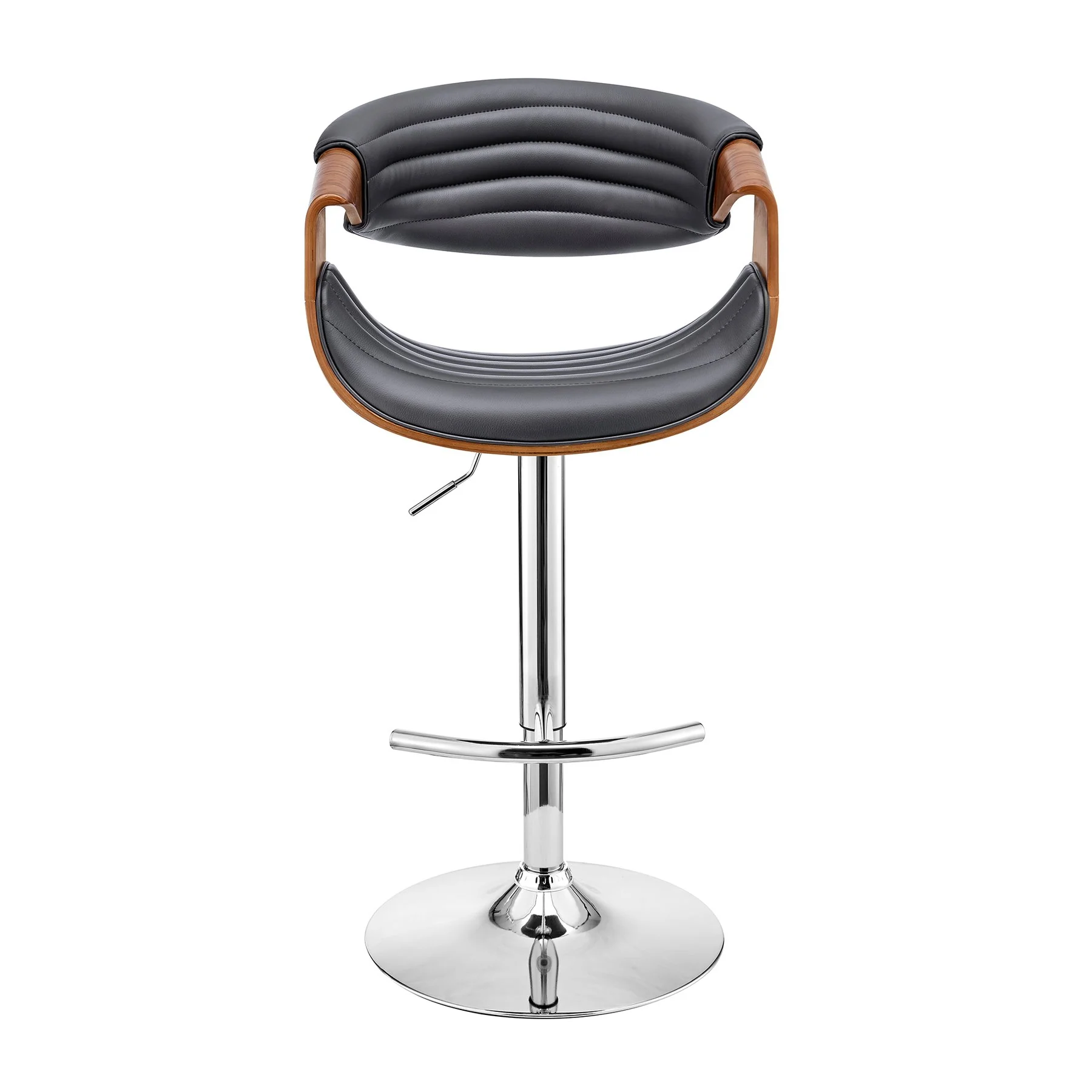 Gionni Adjustable Swivel Gray Faux Leather and Walnut Wood Bar Stool with Chrome Base - Image 2