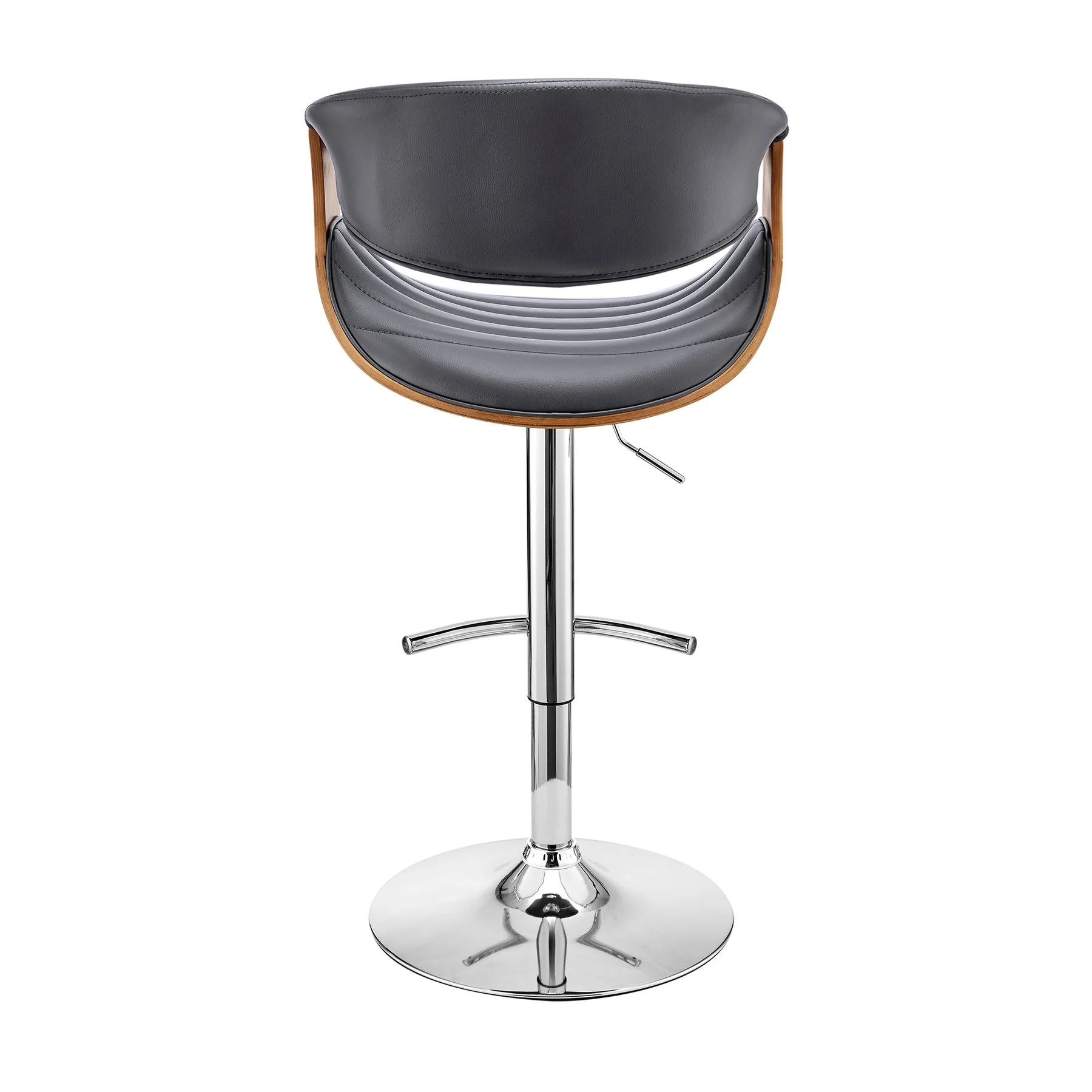 Gionni Adjustable Swivel Gray Faux Leather and Walnut Wood Bar Stool with Chrome Base - Image 5