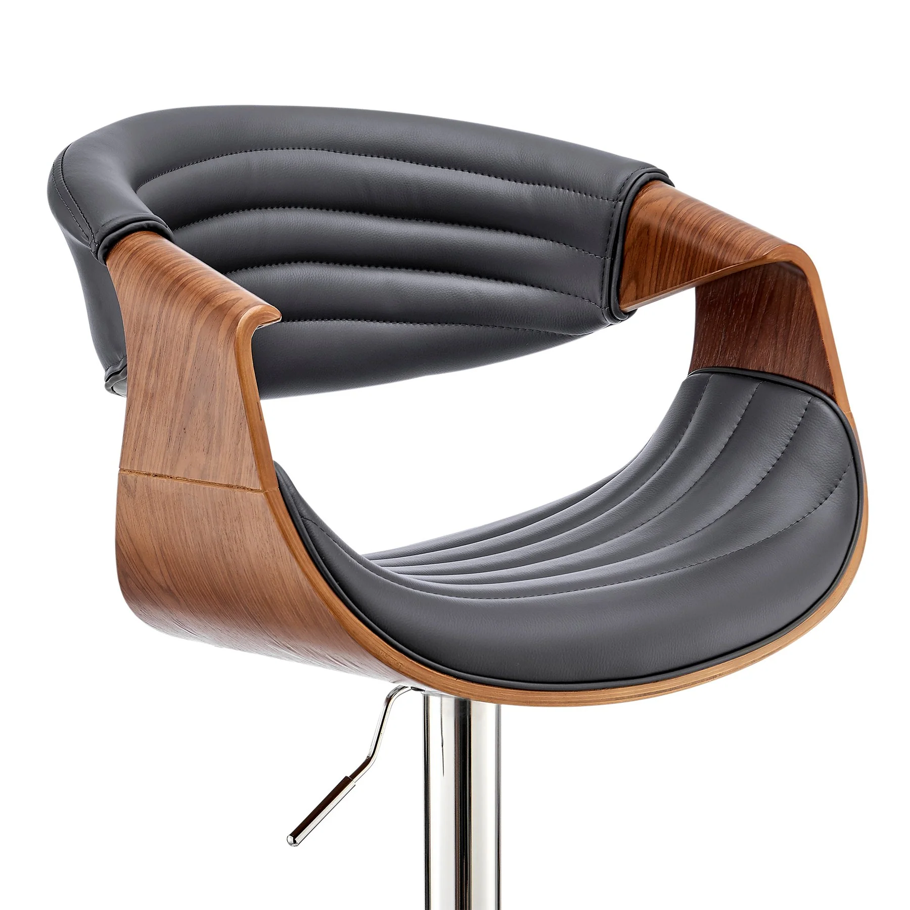 Gionni Adjustable Swivel Gray Faux Leather and Walnut Wood Bar Stool with Chrome Base - Image 6