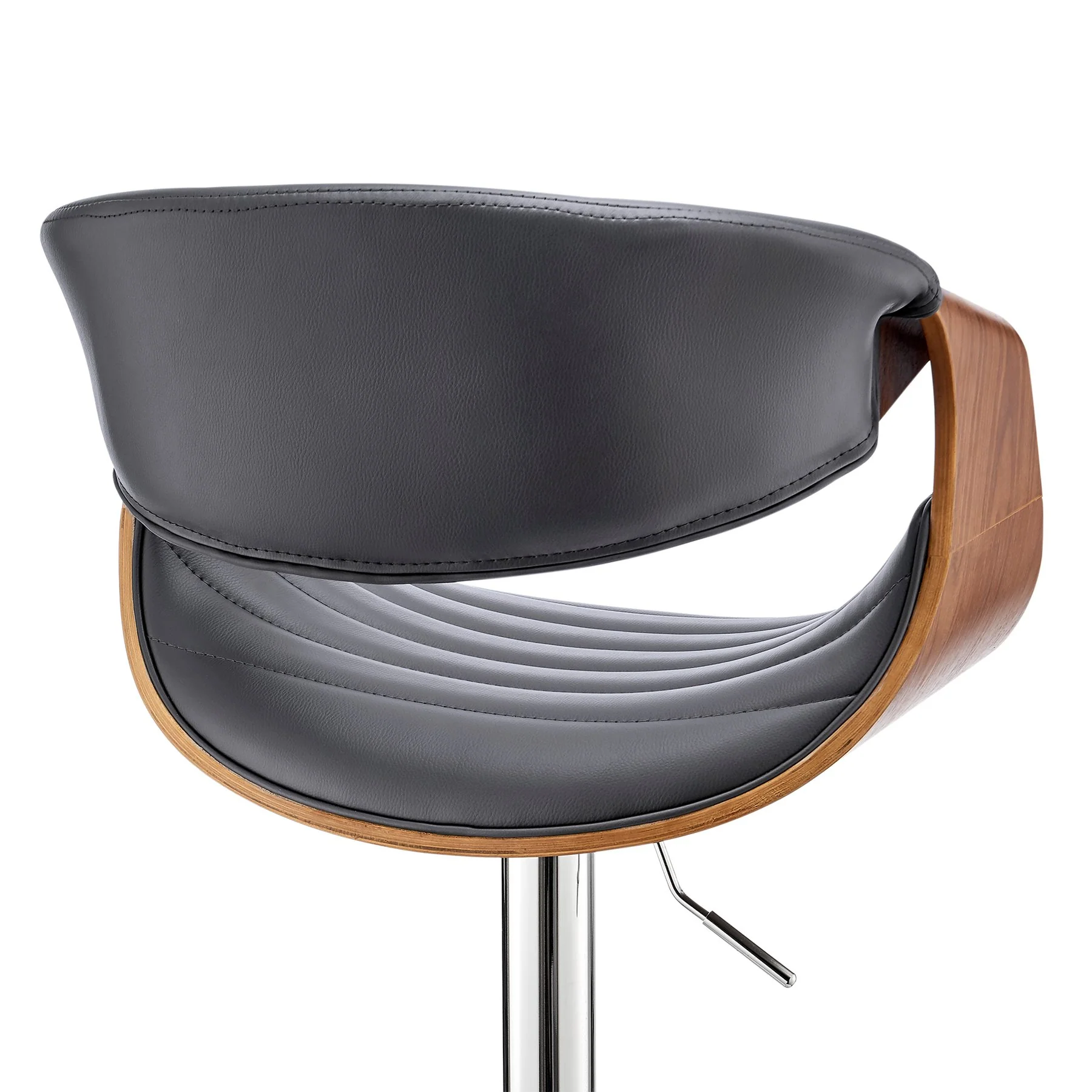 Gionni Adjustable Swivel Gray Faux Leather and Walnut Wood Bar Stool with Chrome Base - Image 7