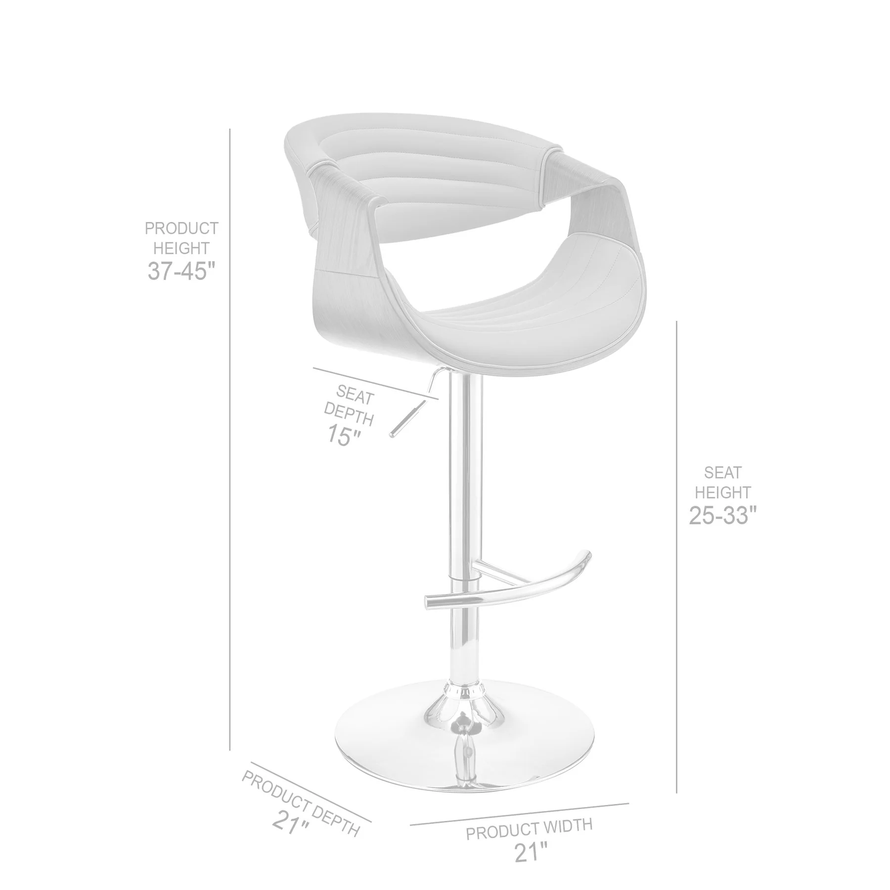 Gionni Adjustable Swivel Gray Faux Leather and Walnut Wood Bar Stool with Chrome Base - Image 9