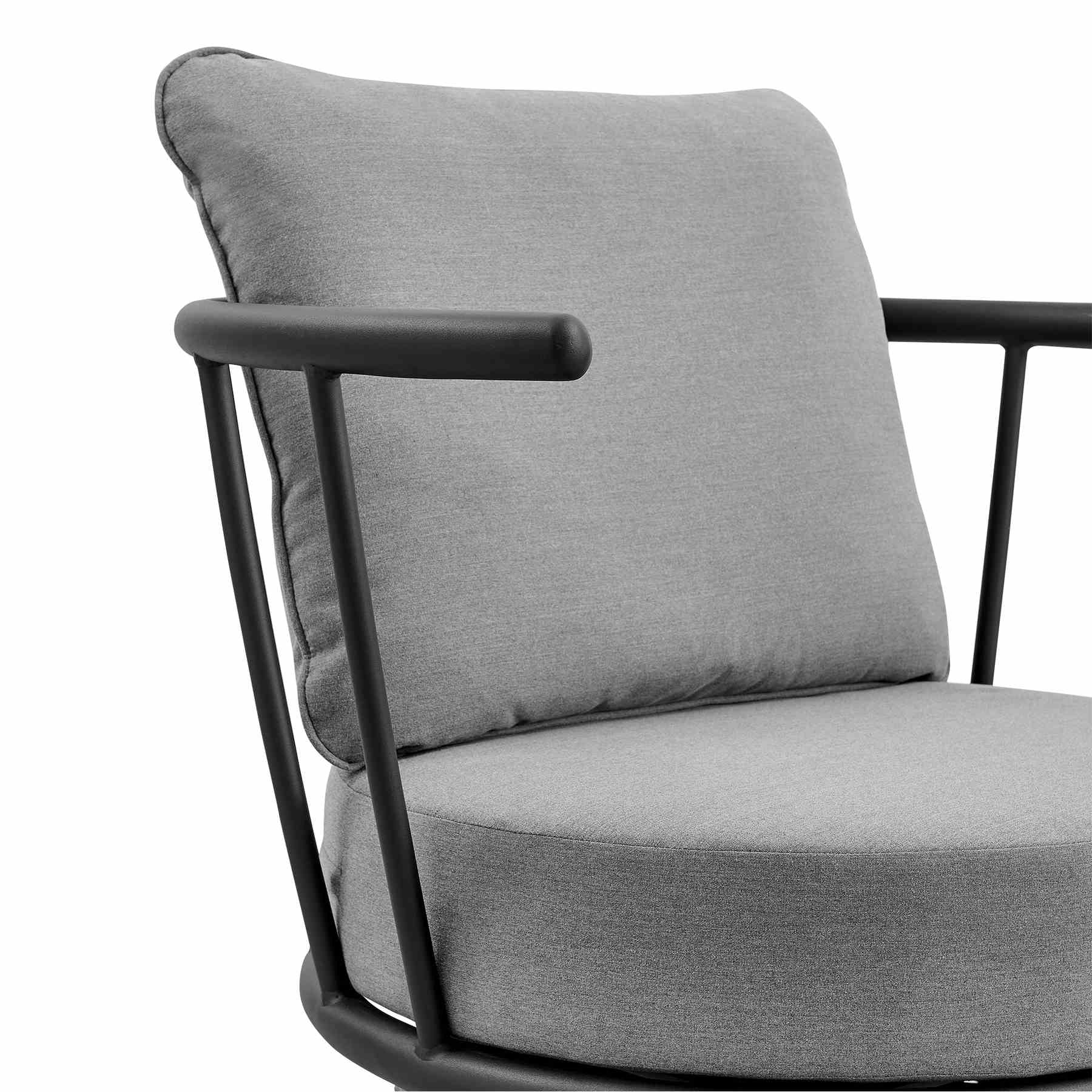 Giotto 4 Piece Outdoor Patio Furniture Set in Black Aluminum and Gray Wicker with Gray Cushions - Image 9