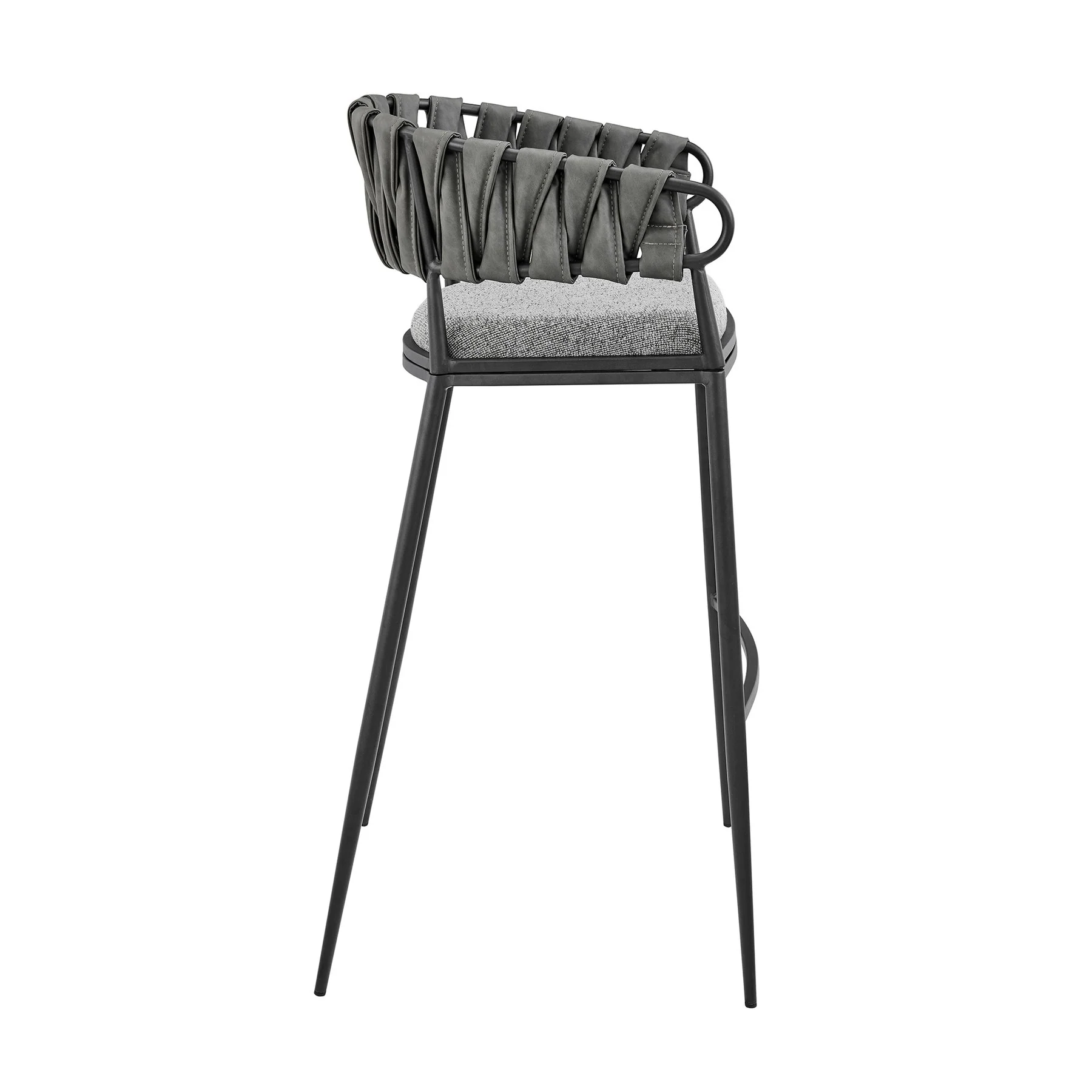 Giovanni 26" Counter Stool in Black Metal with Gray Fabric and Faux Leather - Image 3