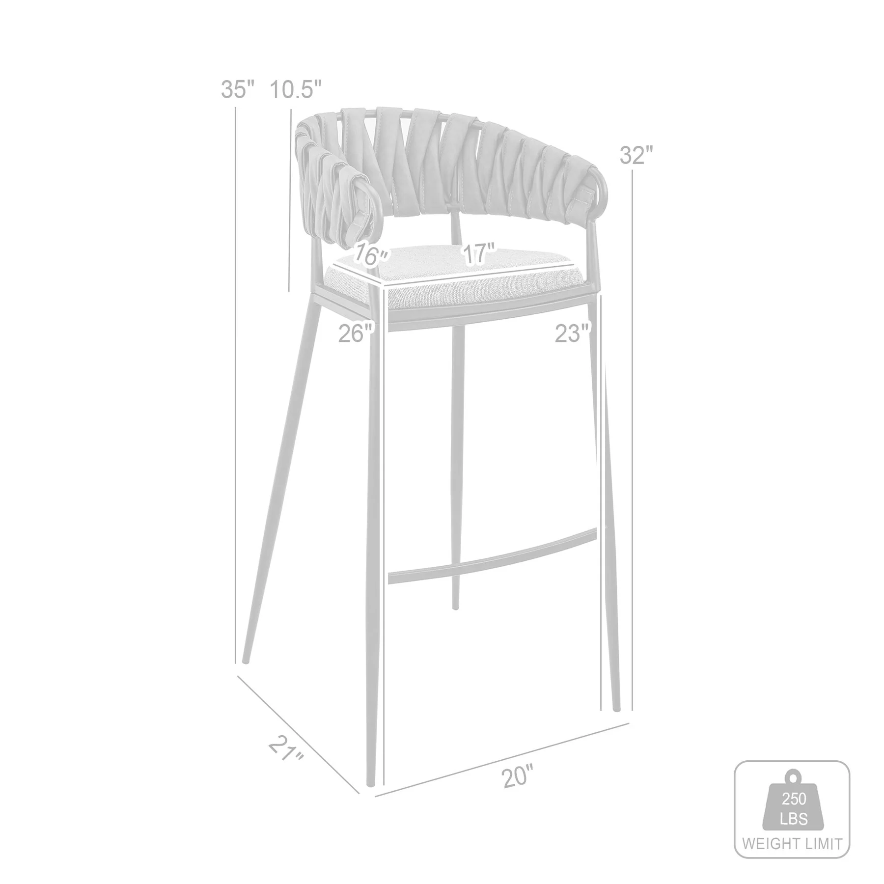 Giovanni 26" Counter Stool in Black Metal with Gray Fabric and Faux Leather - Image 9