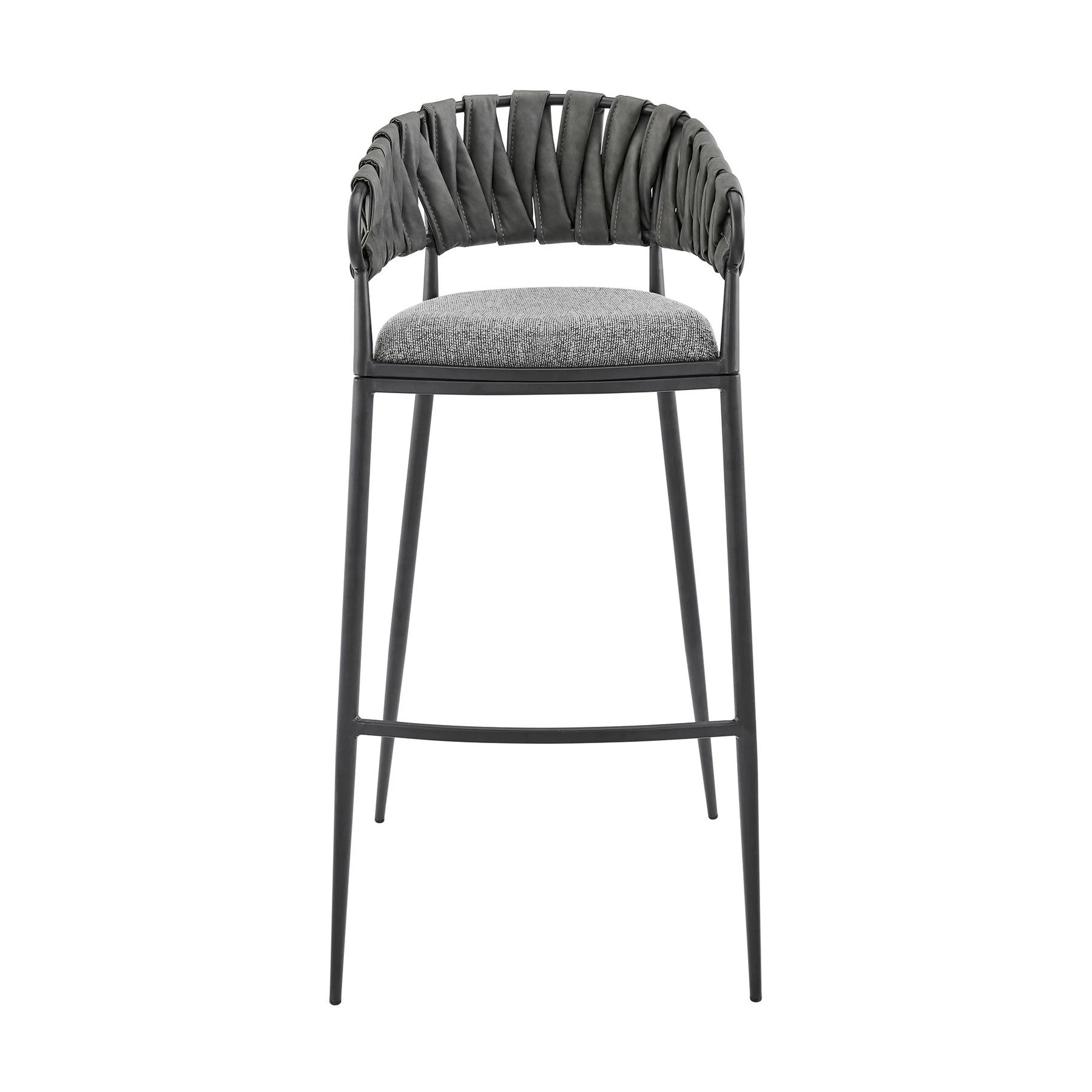 Giovanni 30" Bar Stool in Black Metal with Gray Fabric and Faux Leather - Image 2