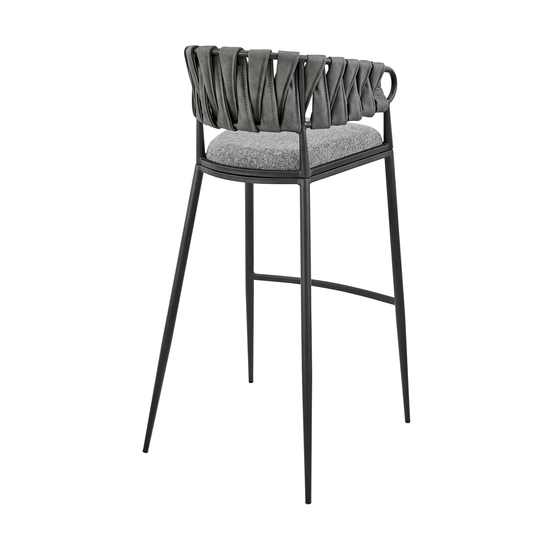 Giovanni 30" Bar Stool in Black Metal with Gray Fabric and Faux Leather - Image 4
