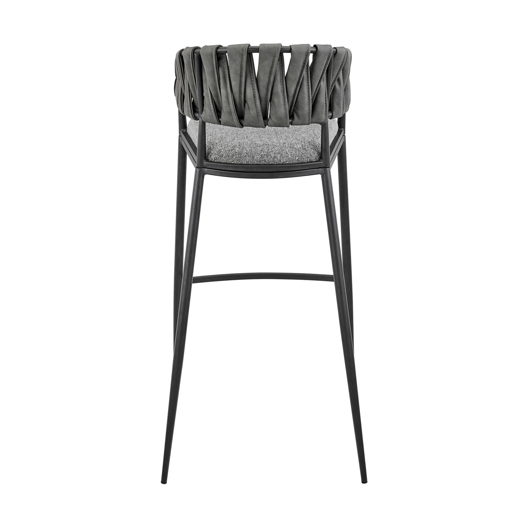 Giovanni 30" Bar Stool in Black Metal with Gray Fabric and Faux Leather - Image 5