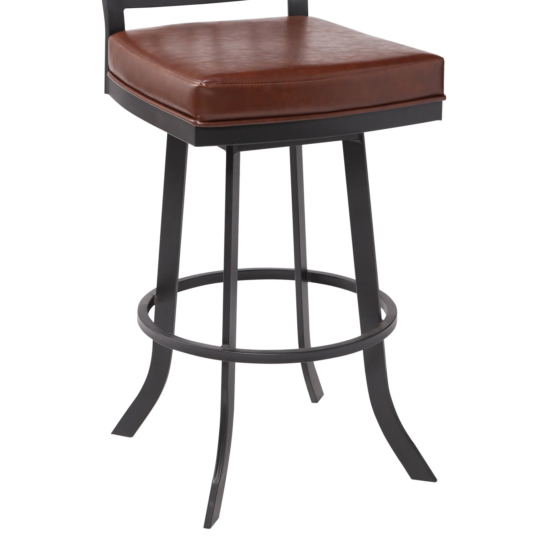 Giselle Contemporary 26" Counter Height Barstool in Matte Black Finish and Vintage Coffee Faux Leather - Image 2