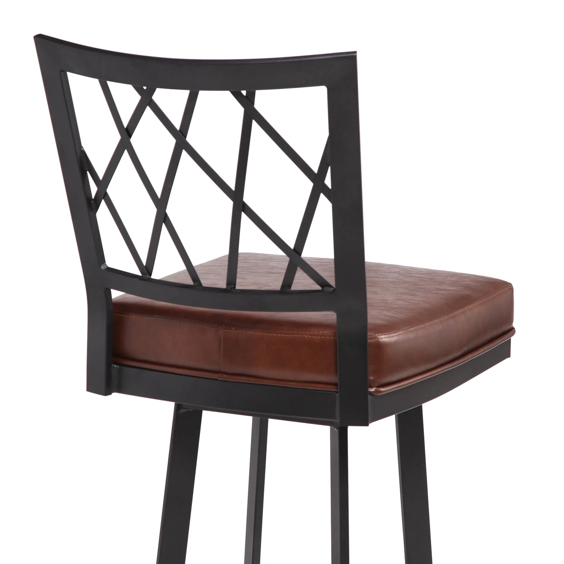 Giselle Contemporary 30" Bar Height Barstool in Matte Black Finish and Vintage Coffee Faux Leather - Image 2