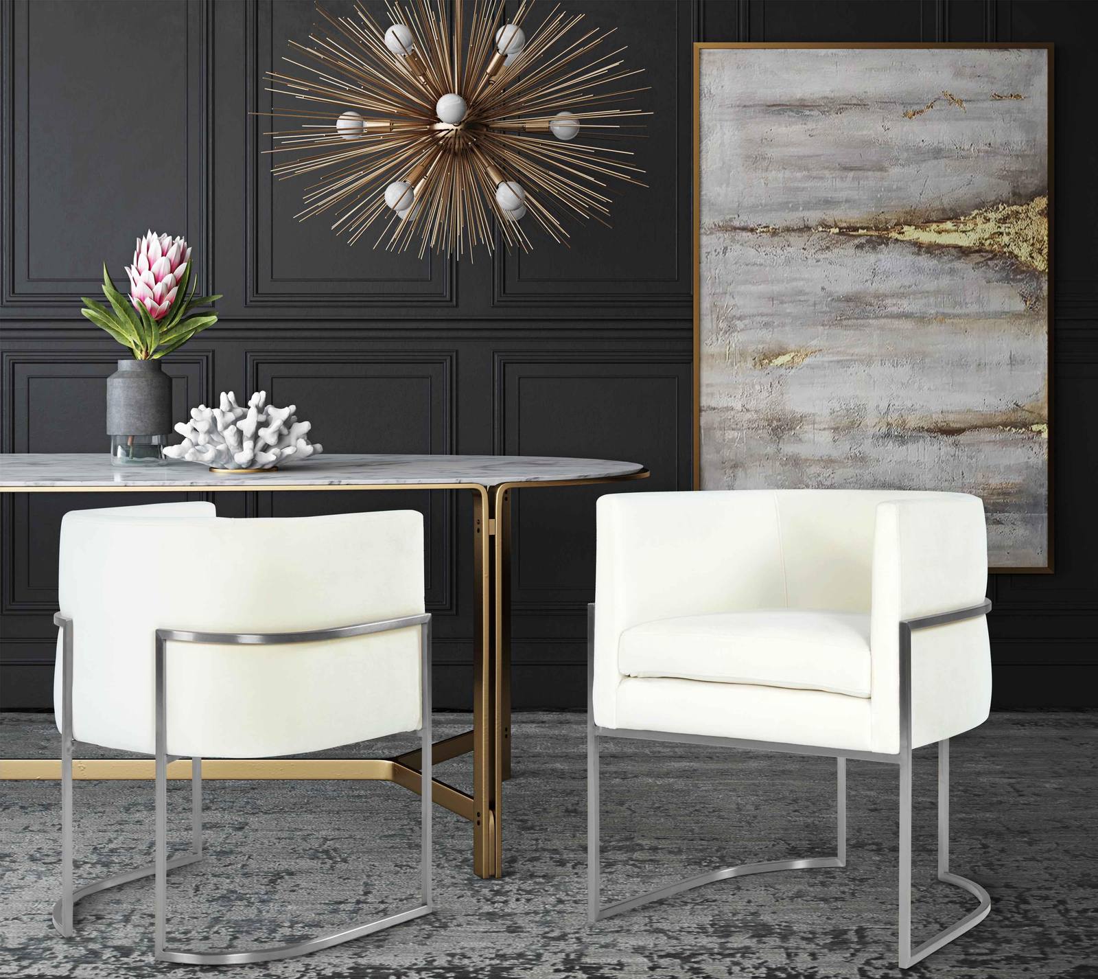 Giselle Cream Velvet Dining Chair Silver Leg - Image 2