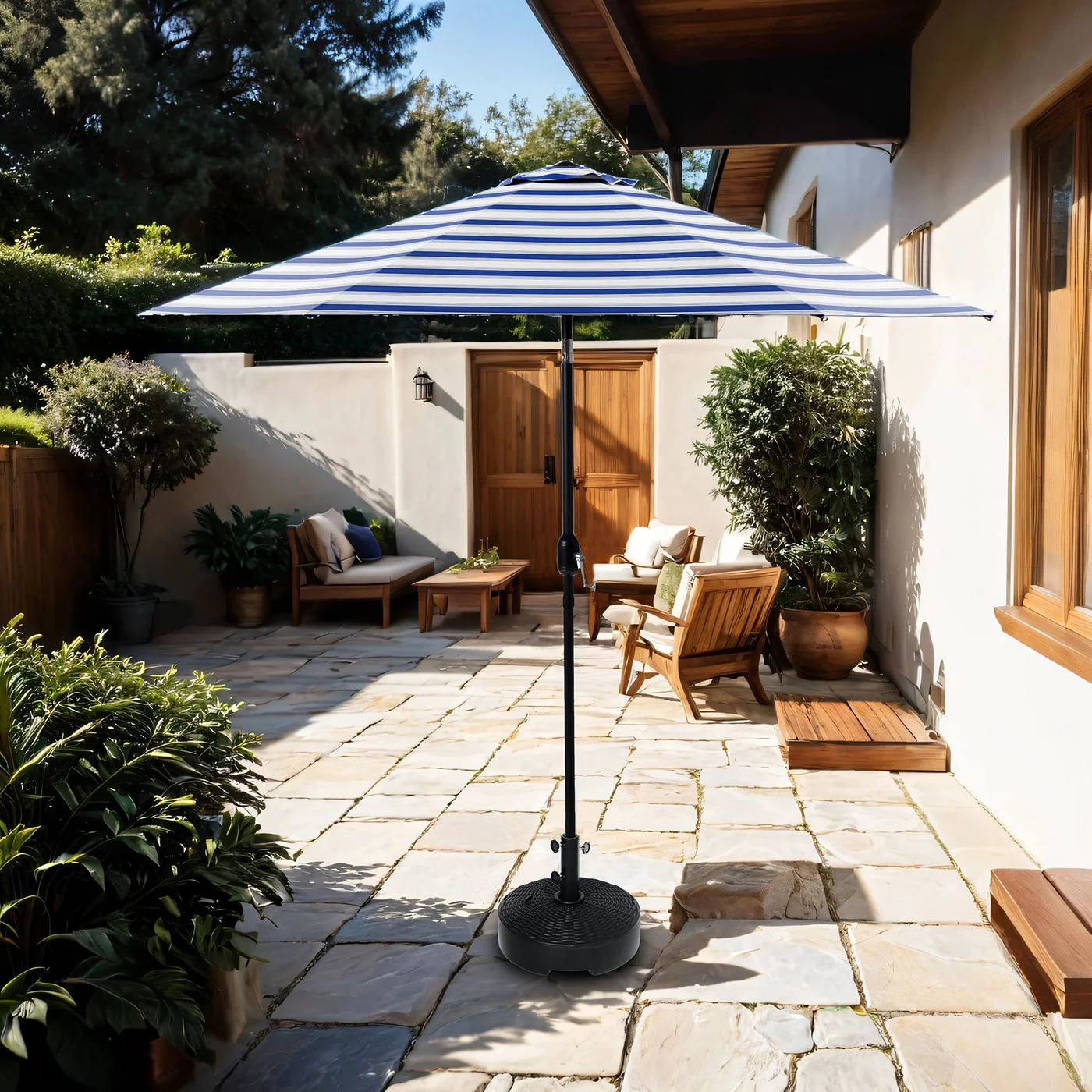 Glam Cantilever Umbrella W/Led+Base, Blue/White - Image 2