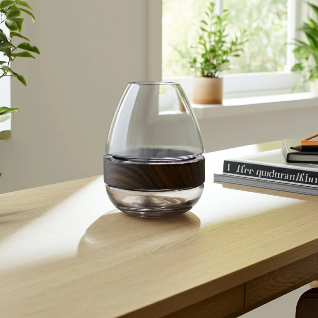 Glass, 10" Belly Vase W/ Wood Band, Clear - Image 12