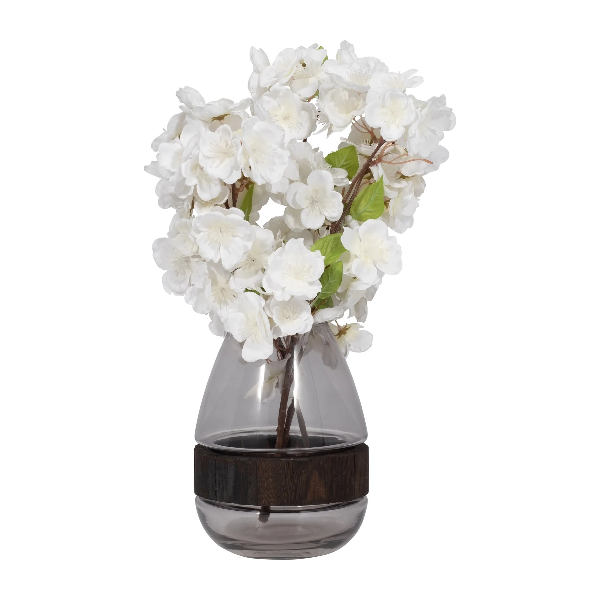 Glass, 10" Belly Vase W/ Wood Band, Clear - Image 3