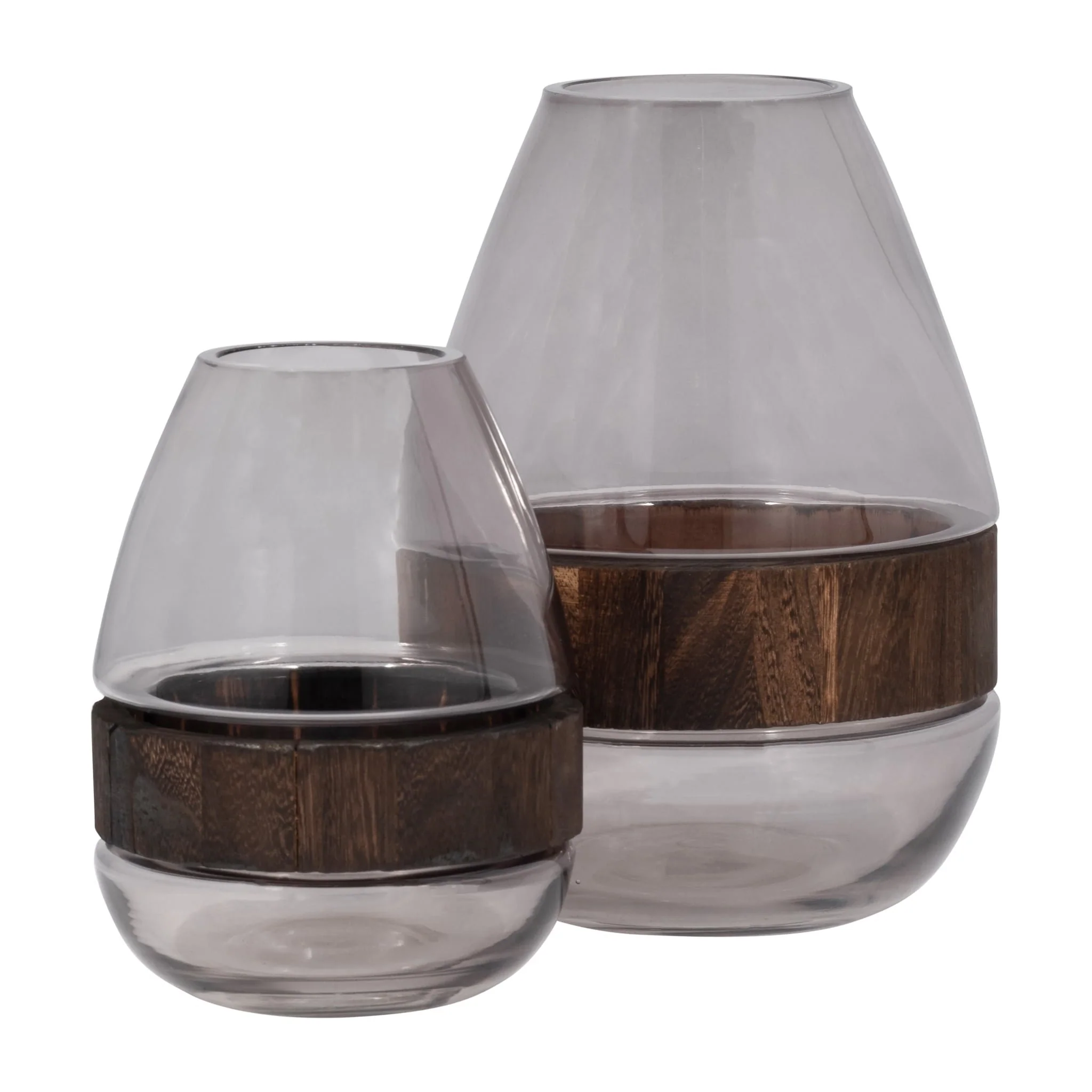 Glass, 10" Belly Vase W/ Wood Band, Clear - Image 7