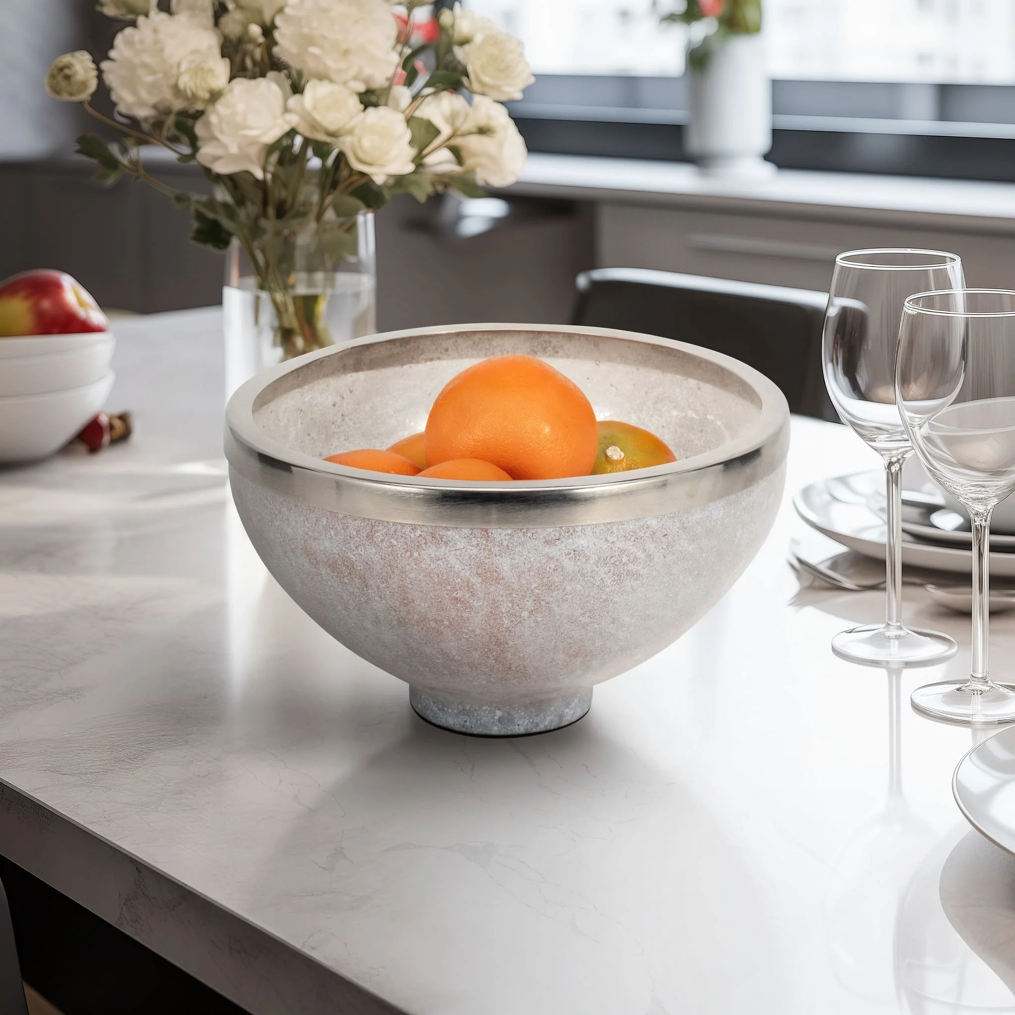 Glass,10",bowl W/ring Deco,white - Image 10