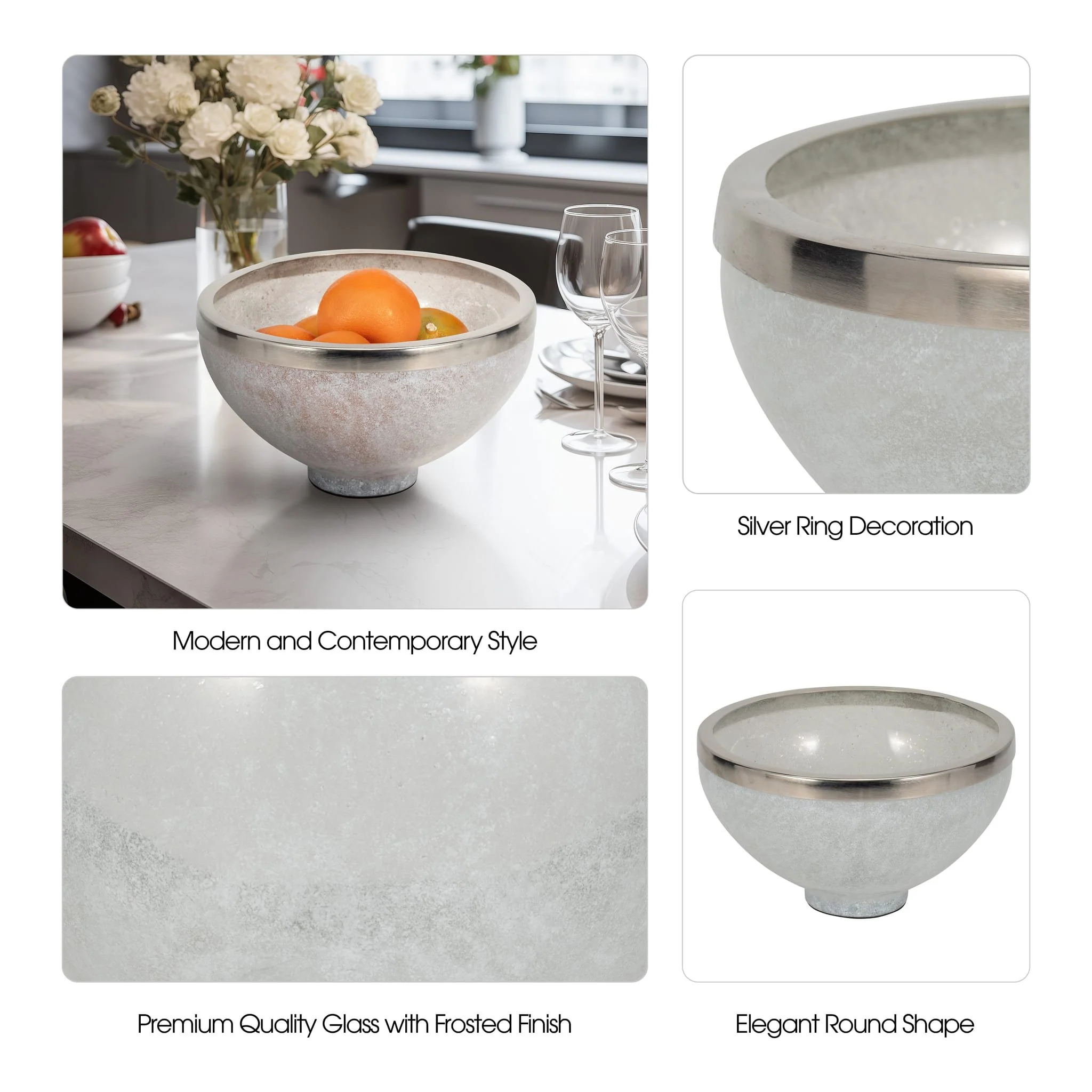 Glass,10",bowl W/ring Deco,white - Image 9