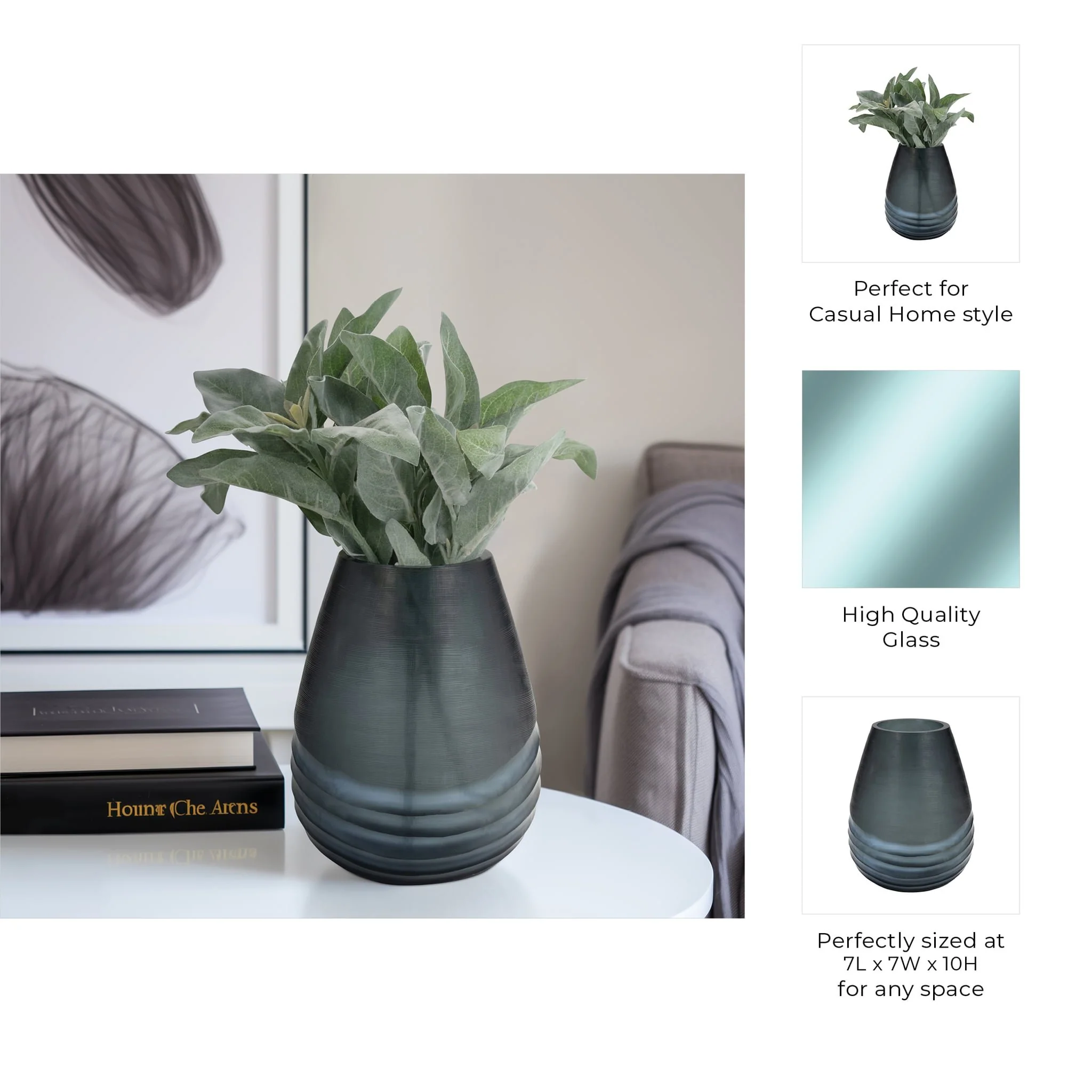 Glass, 10" Etched Vase, Blue - Image 10