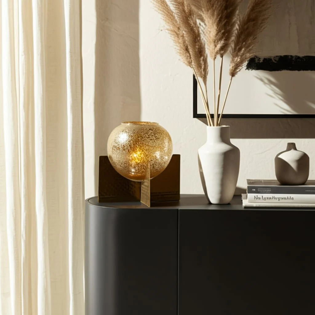 Glass, 10" Hurricane Orb, Clear/gold - Image 12