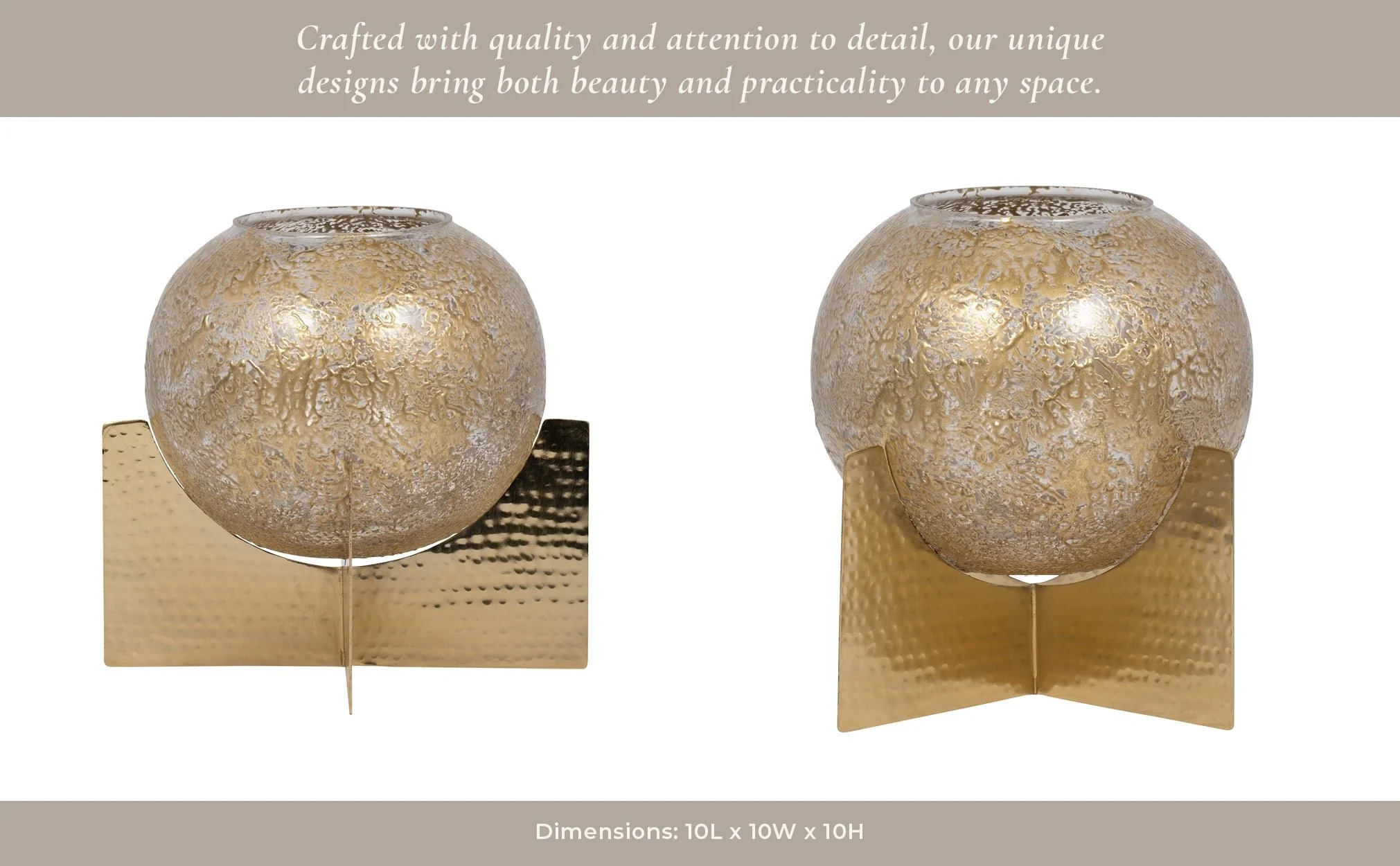 Glass, 10" Hurricane Orb, Clear/gold - Image 14