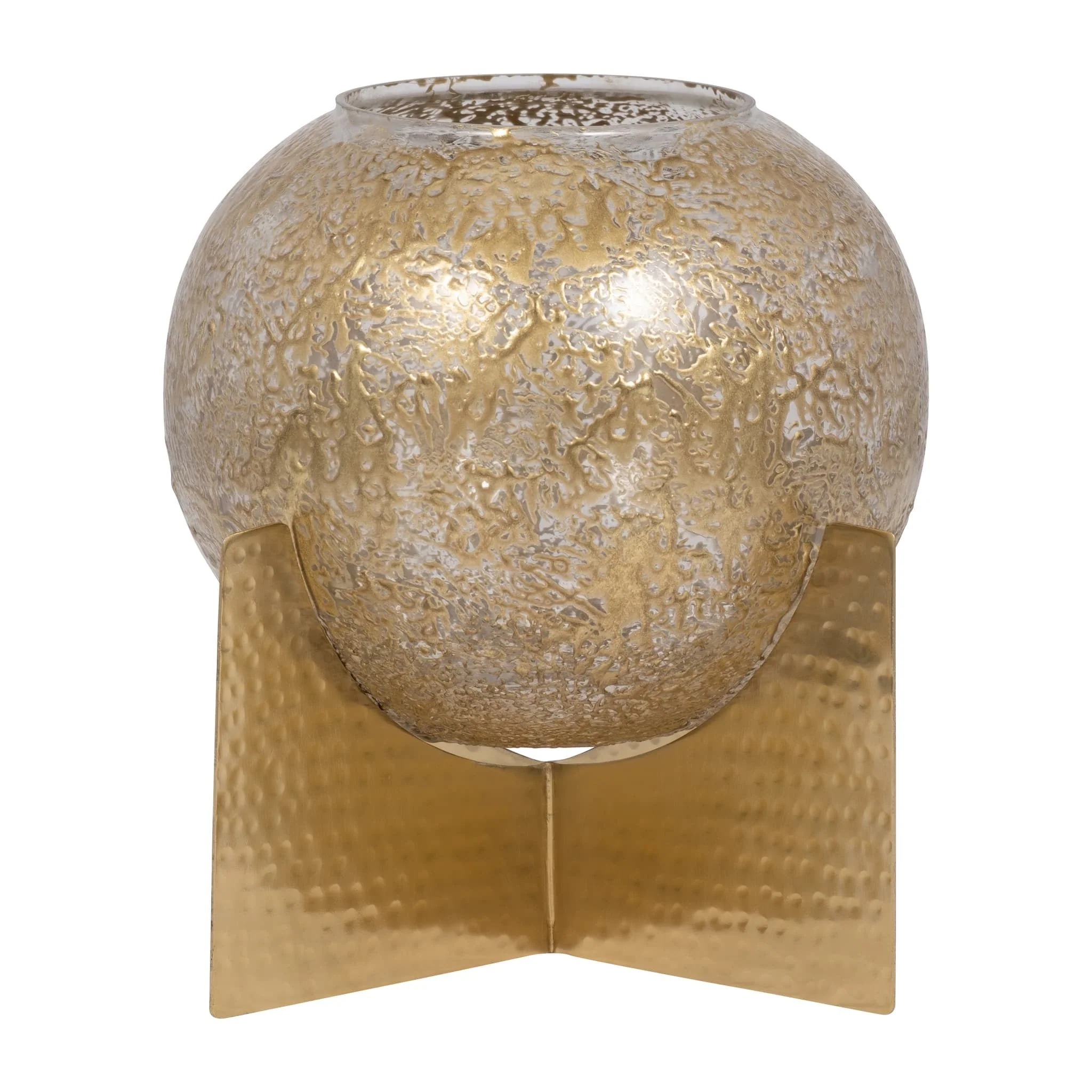 Glass, 10" Hurricane Orb, Clear/gold - Image 2