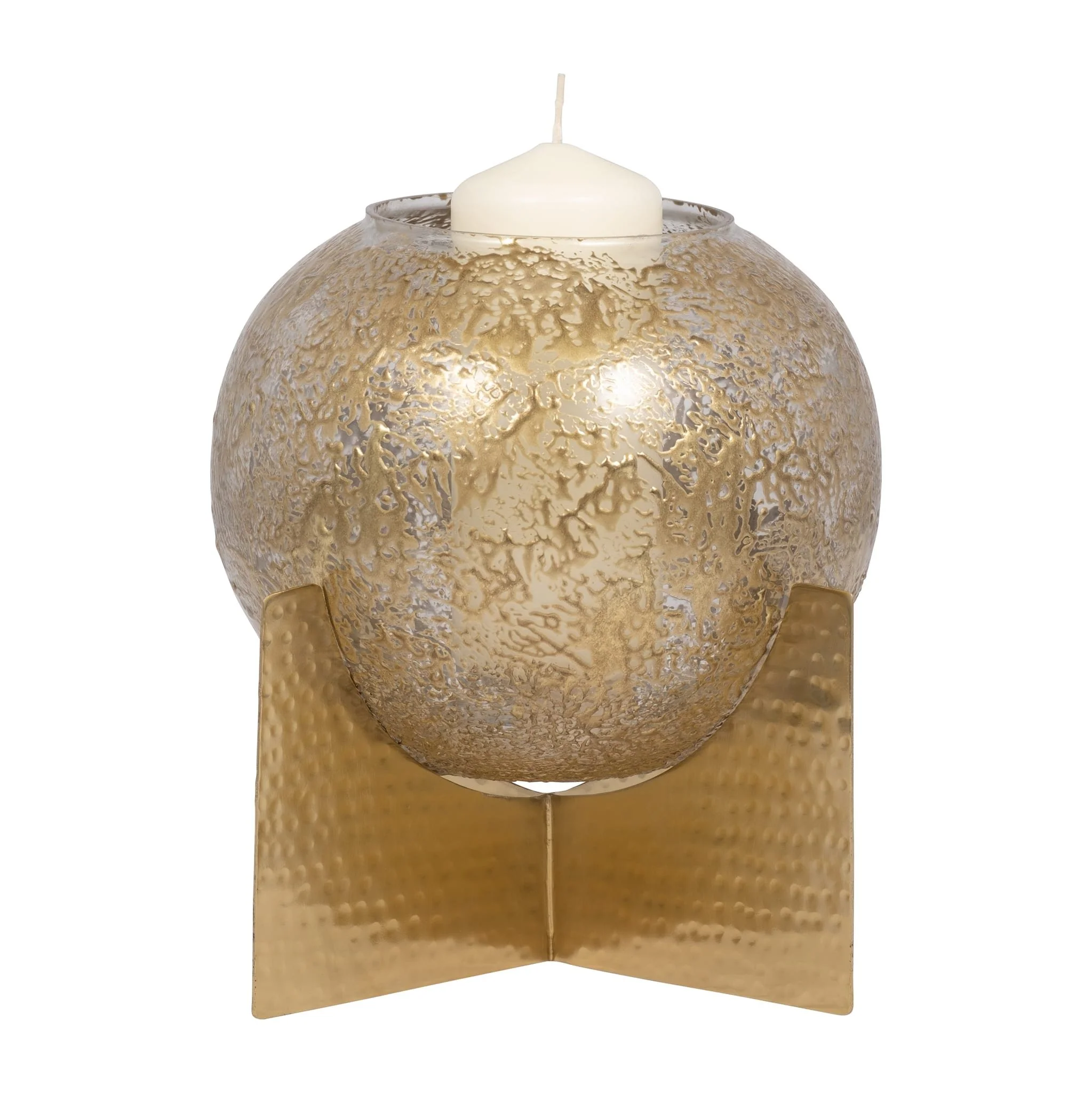 Glass, 10" Hurricane Orb, Clear/gold - Image 3