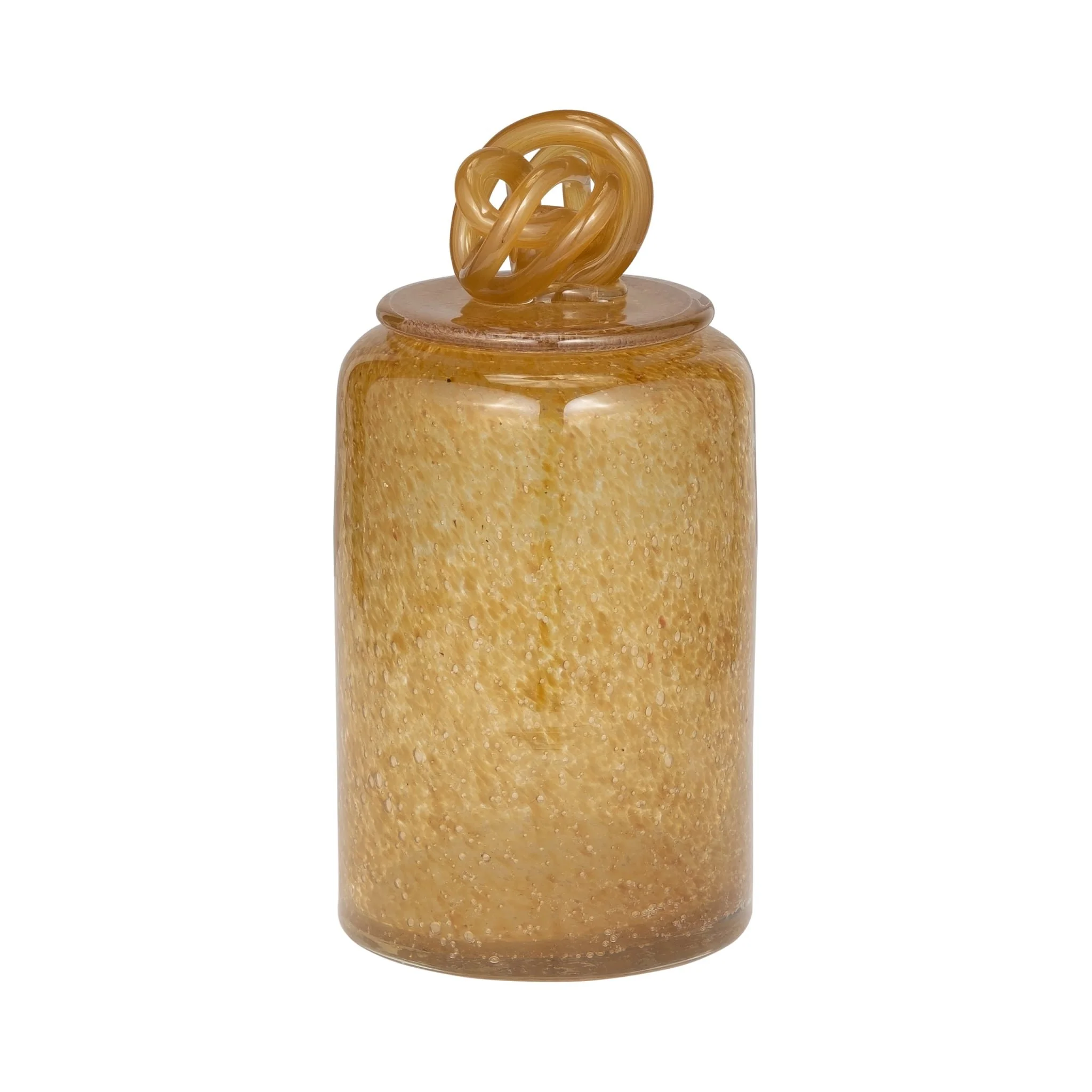 Glass, 10" Jar W/ Knot Lid Amber Bubble - Image 2
