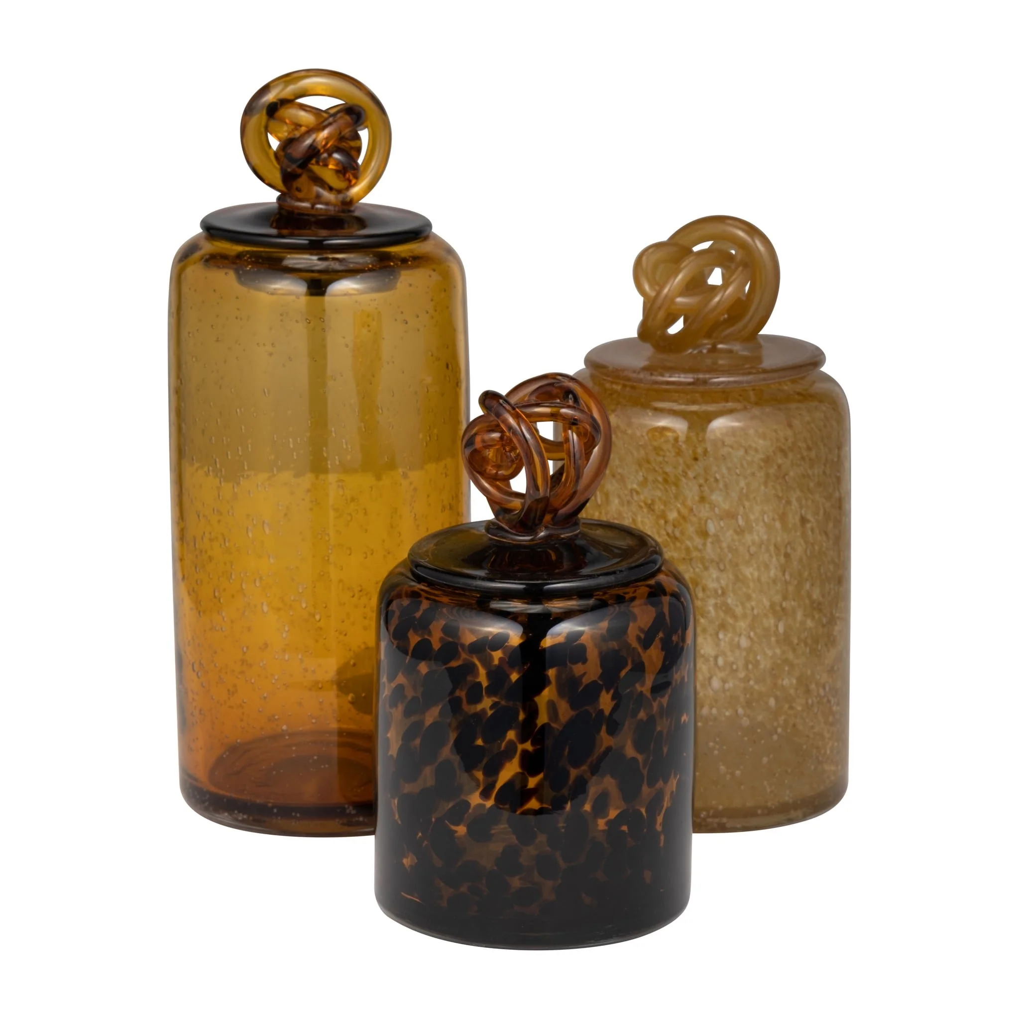 Glass, 10" Jar W/ Knot Lid Amber Bubble - Image 7