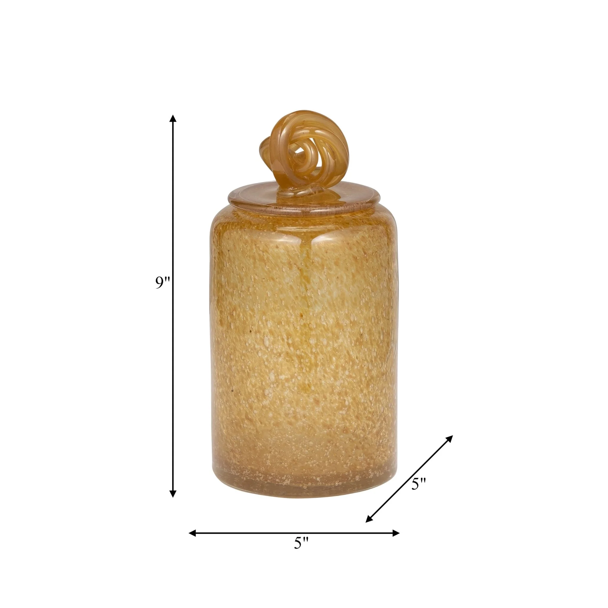 Glass, 10" Jar W/ Knot Lid Amber Bubble - Image 8