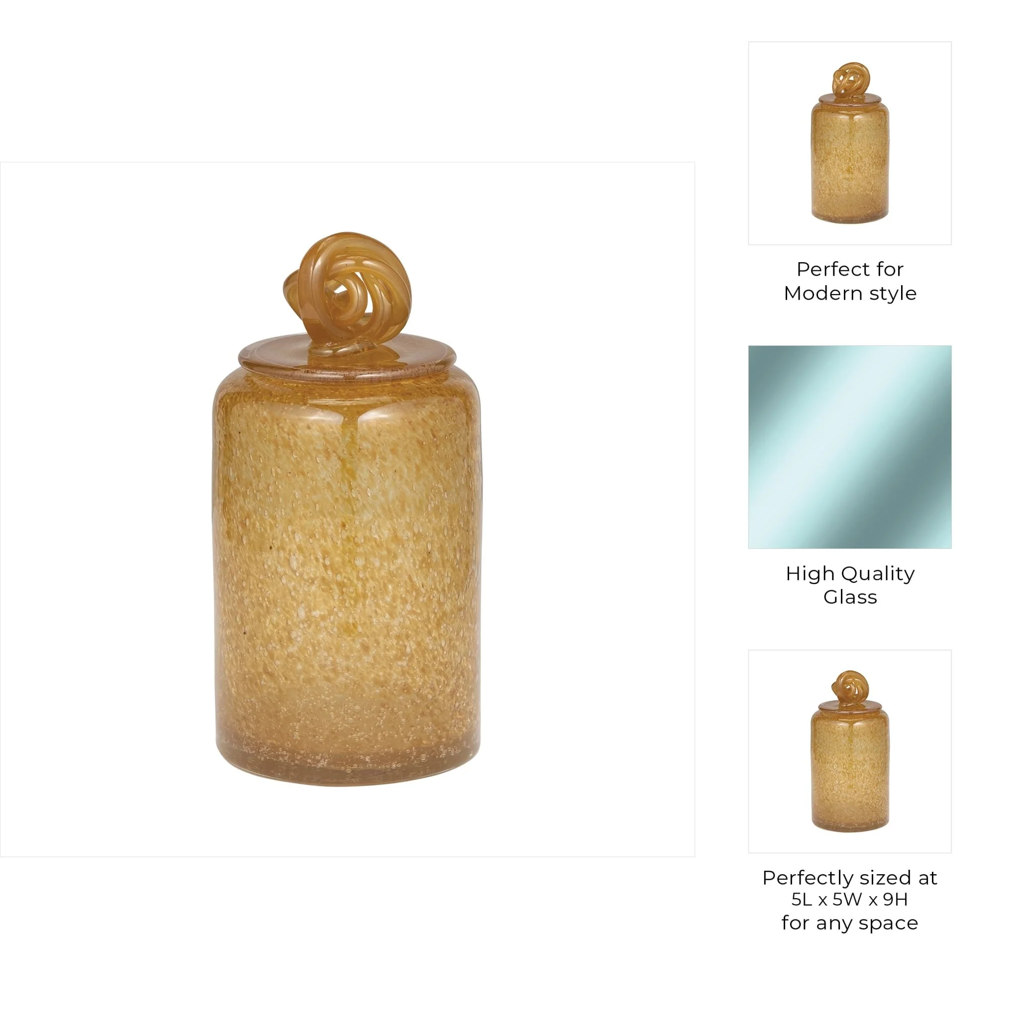 Glass, 10" Jar W/ Knot Lid Amber Bubble - Image 9